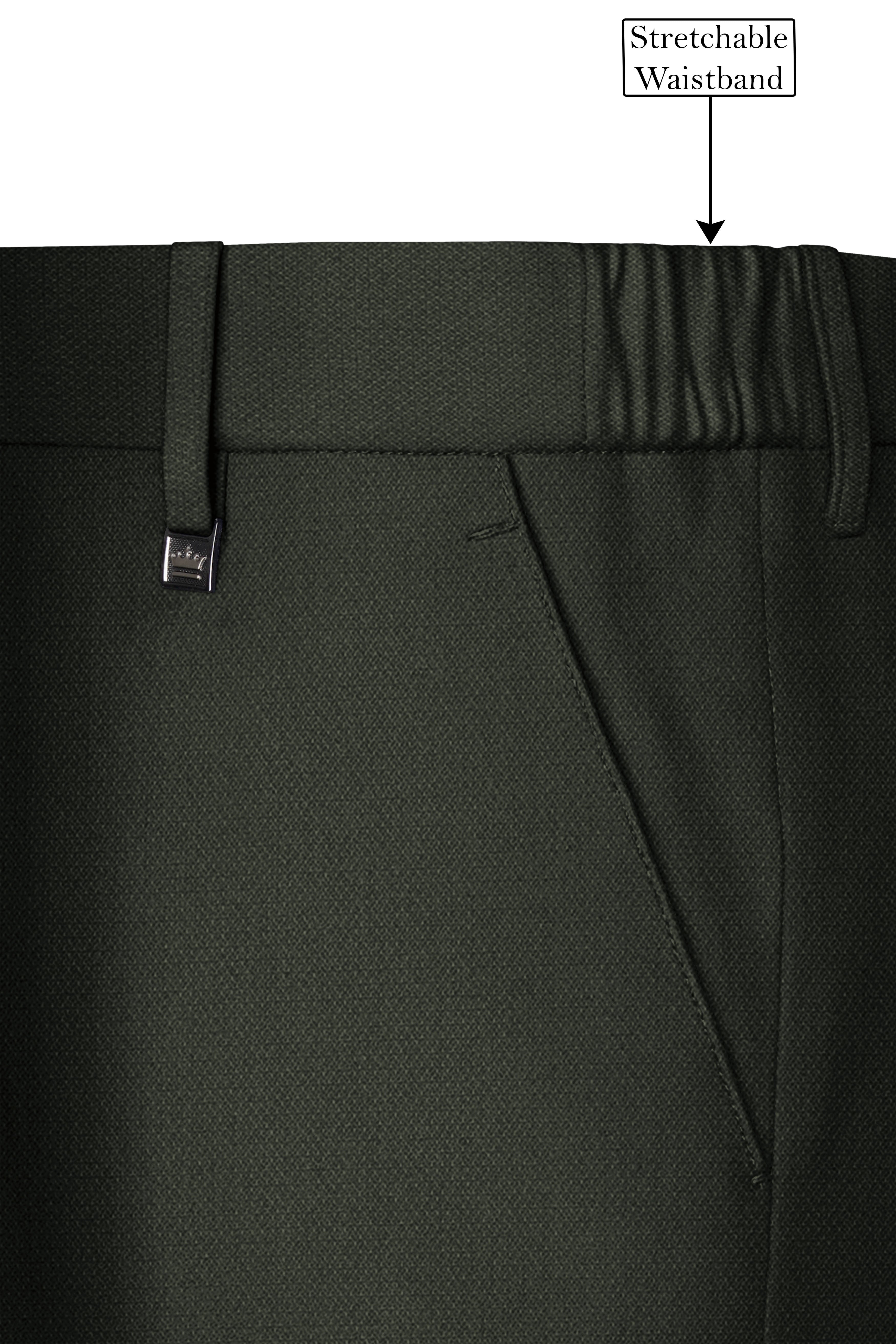 Velaro-Rangoon Green Diamond Textured Wool Rich Slight Stretch Waistband Pant