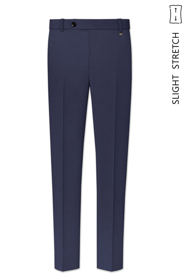 Noctis-Cinder Blue Diamond Textured Wool Rich Slight Stretch Waistband Pant