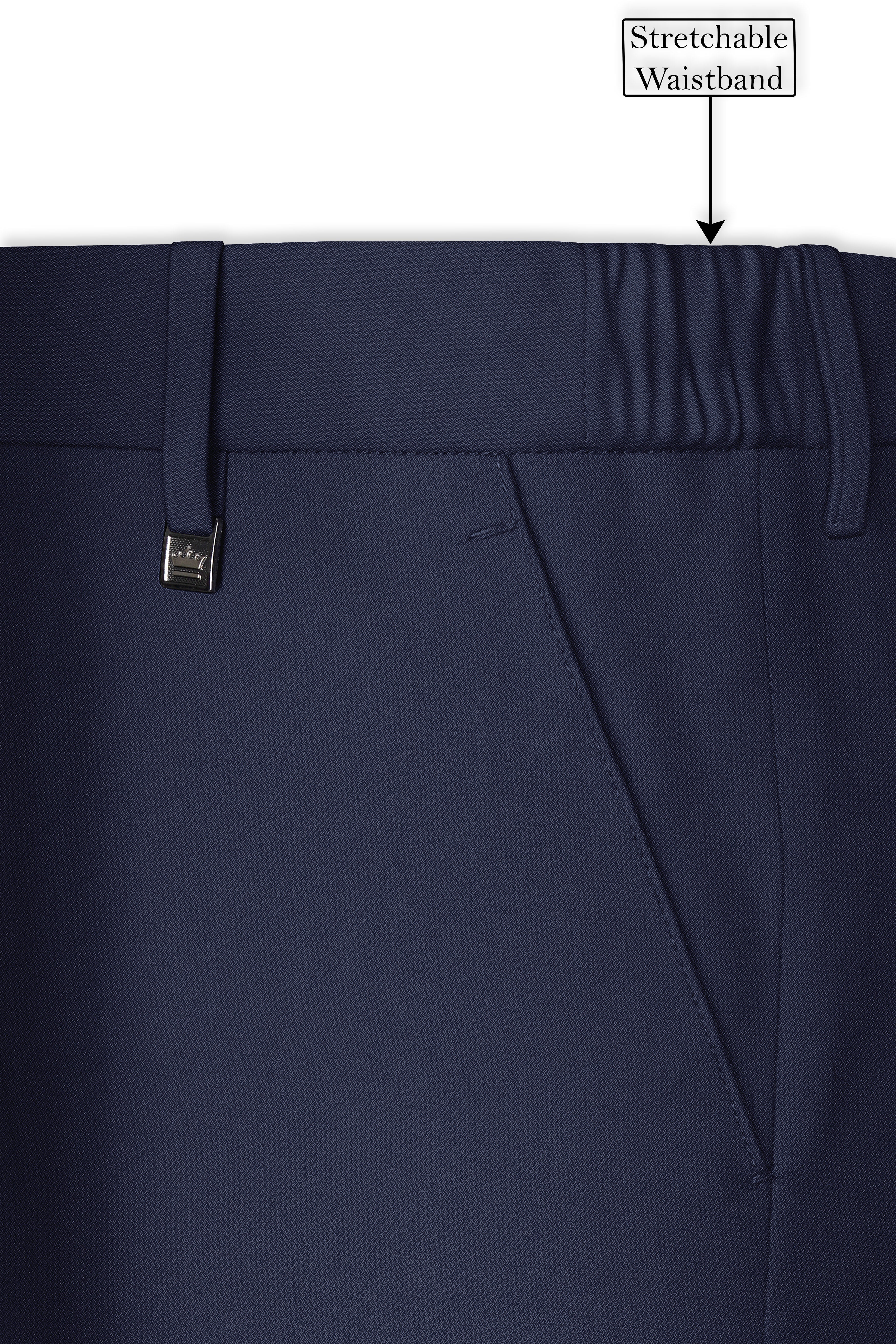 Noctis-Cinder Blue Diamond Textured Wool Rich Slight Stretch Waistband Pant
