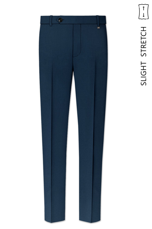 Noctis-Cinder Blue Diamond Textured Wool Rich Slight Stretch Waistband Pant