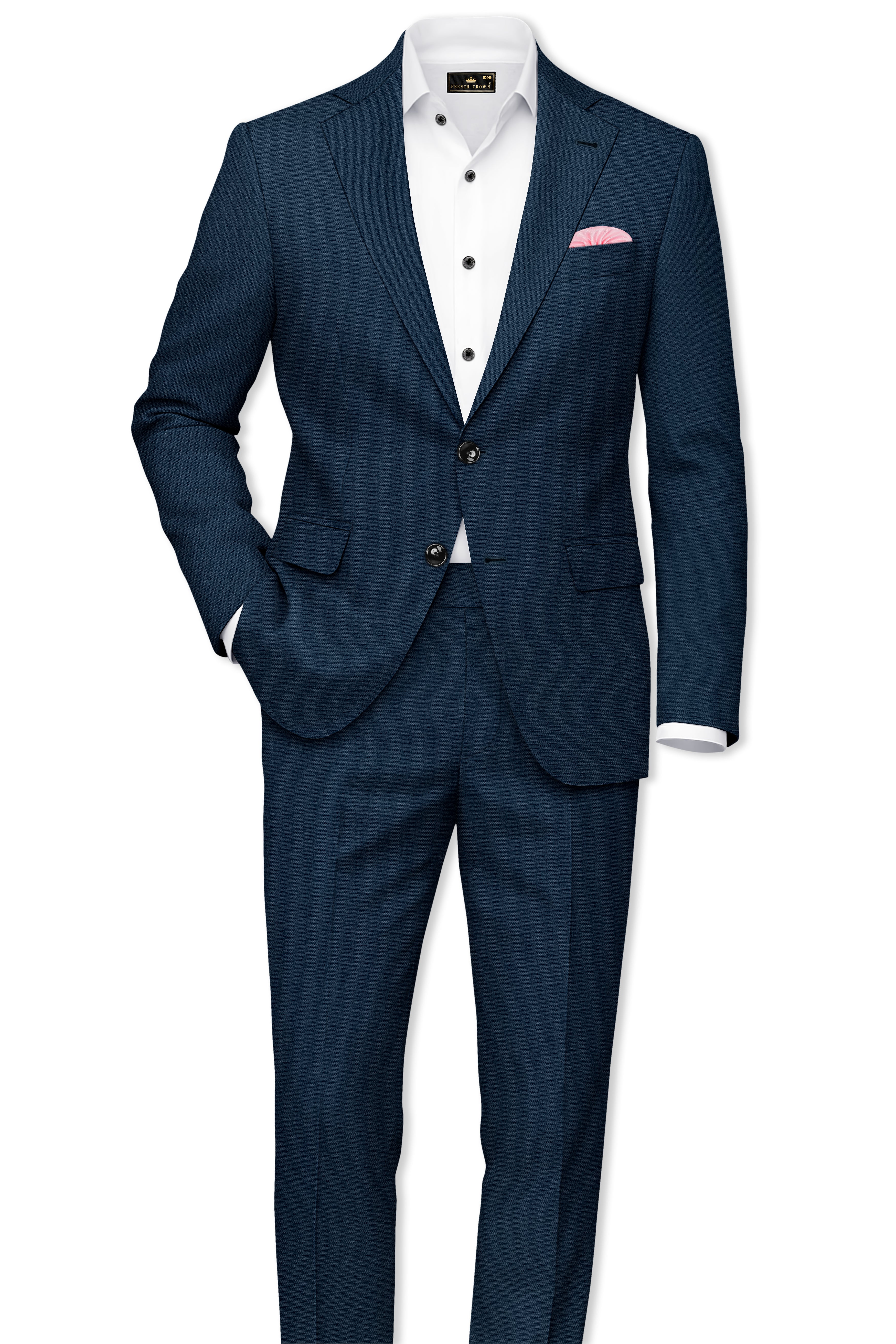 Noctis-Cinder Blue Diamond Textured Wool Rich Slight Stretch Waistband Pant
