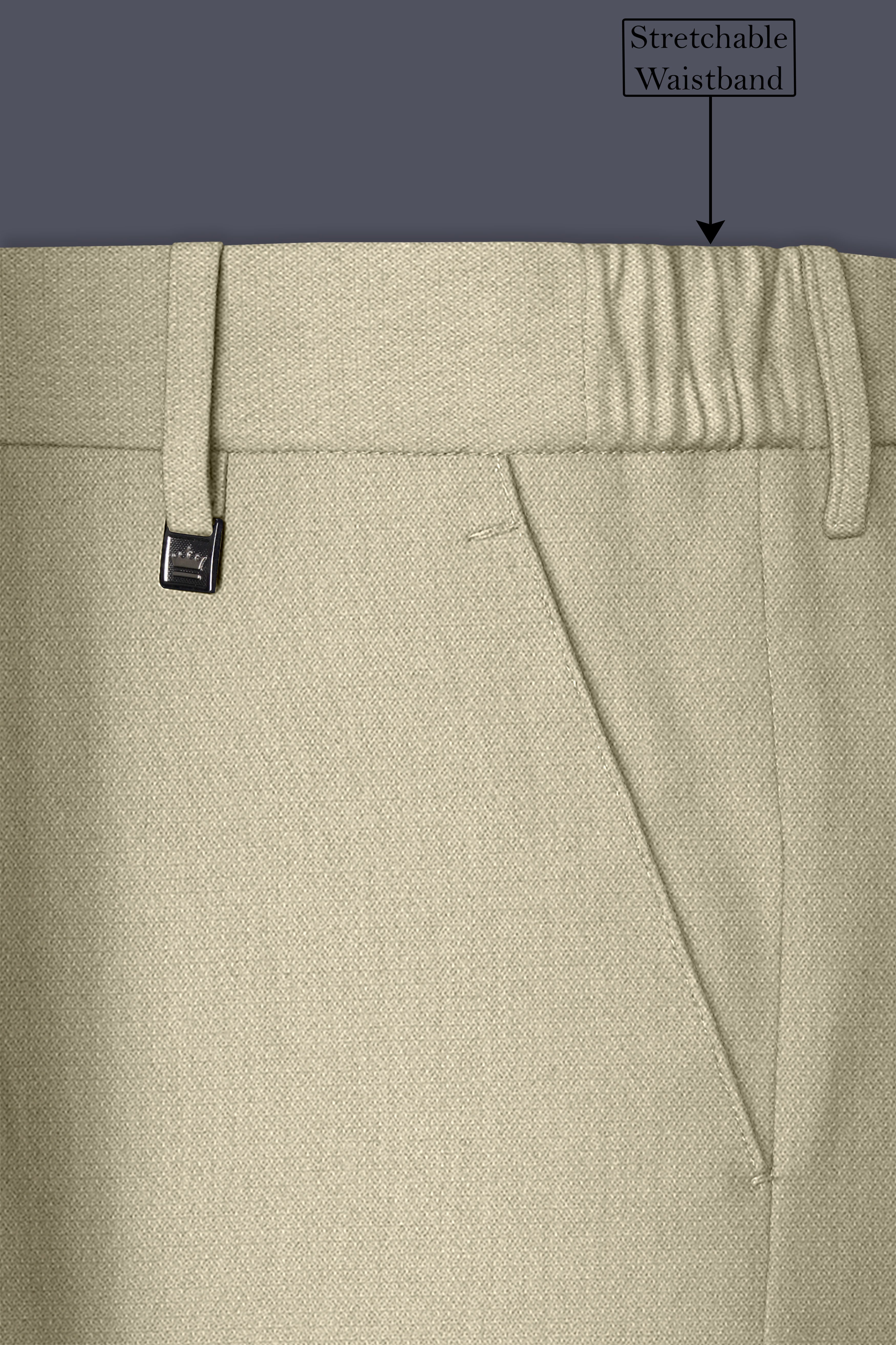 Cedar-Tallow Green Diamond Textured Wool Rich Slight Stretch Waistband Pant