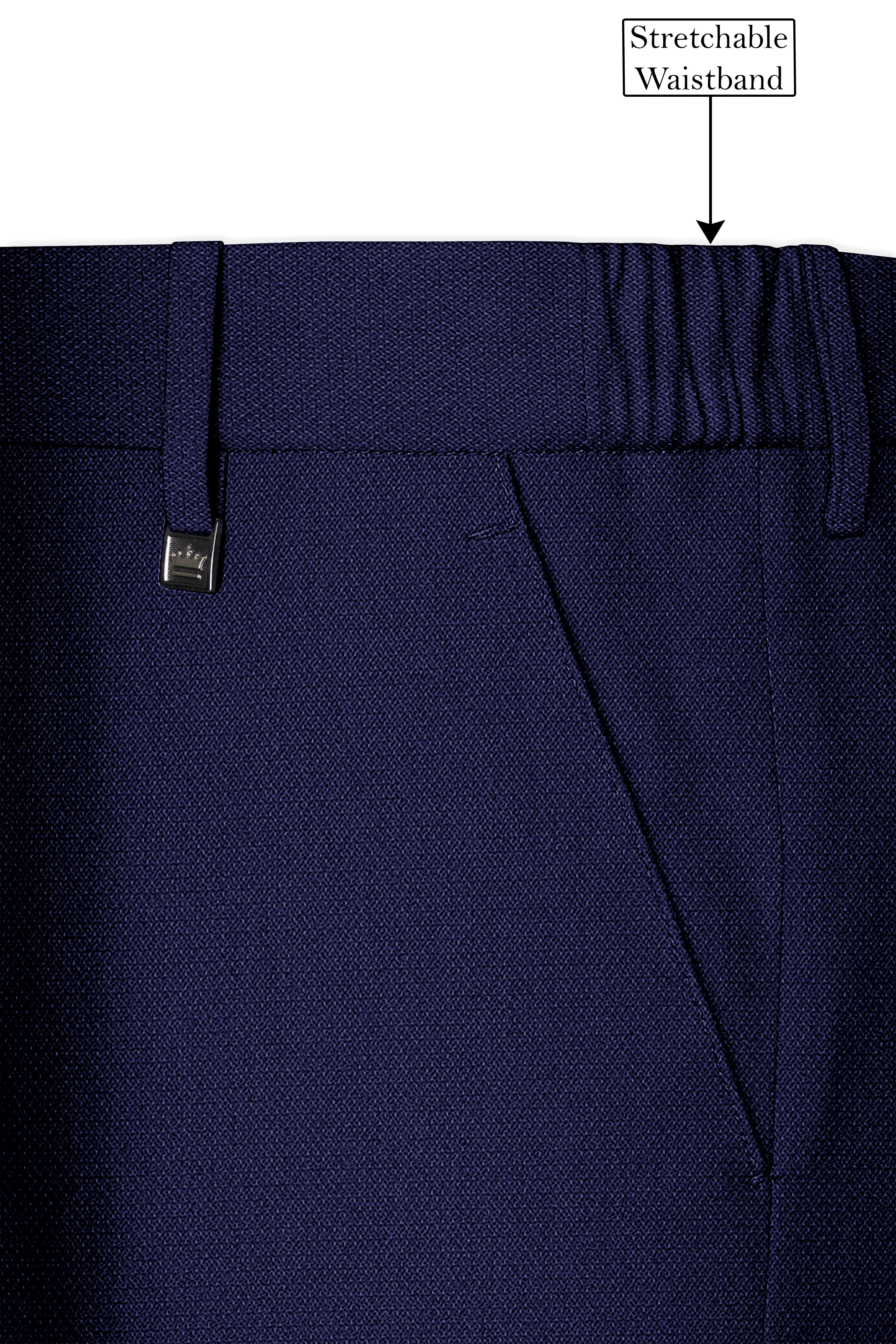 Orion-Vulcan Blue Diamond Textured Wool Rich Slight Stretch Waistband Pant