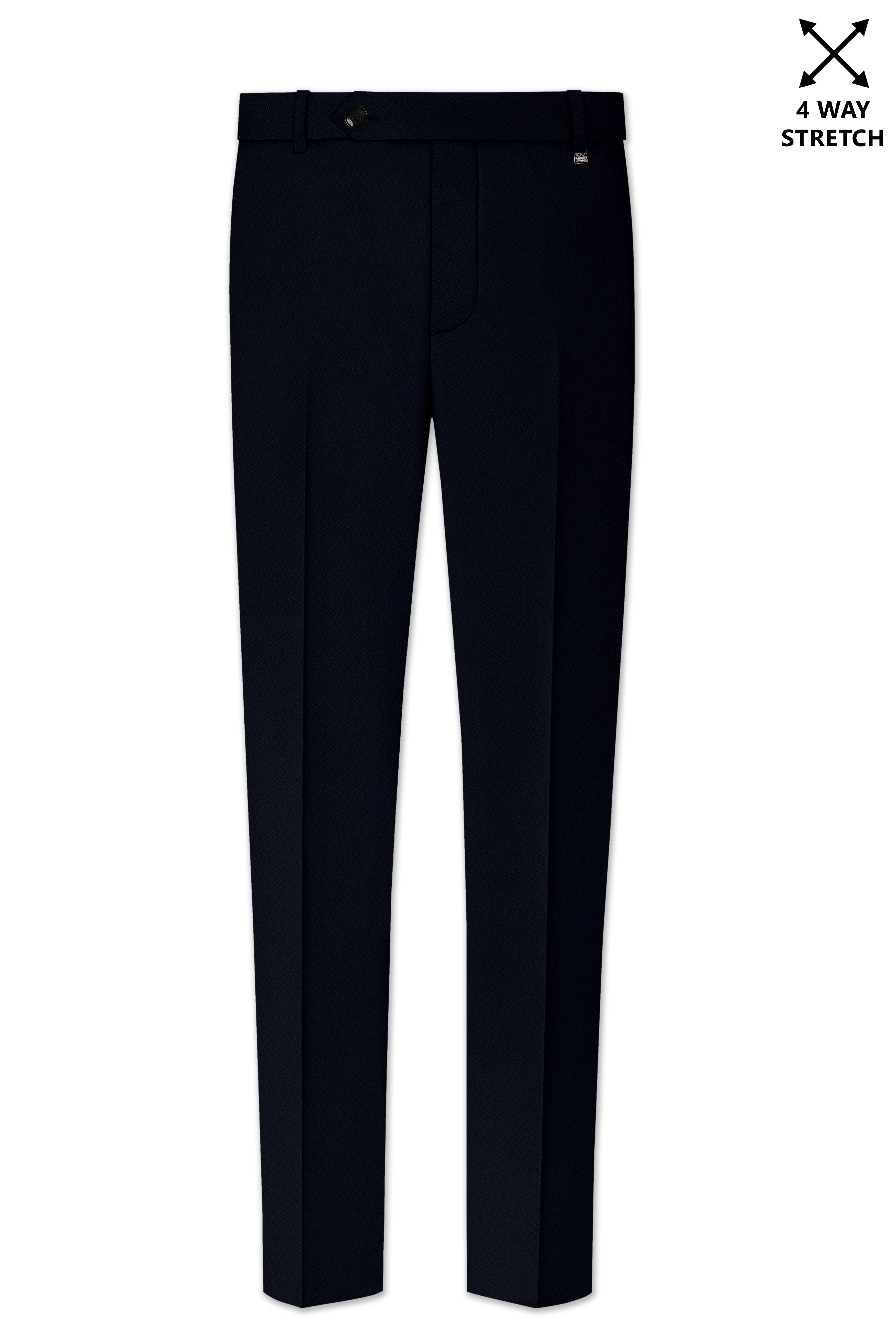 Nero-Korean Tealish Navy 4-Way Stretch Wrinkle-Free Wool Rich Stretchable Waistband Pant