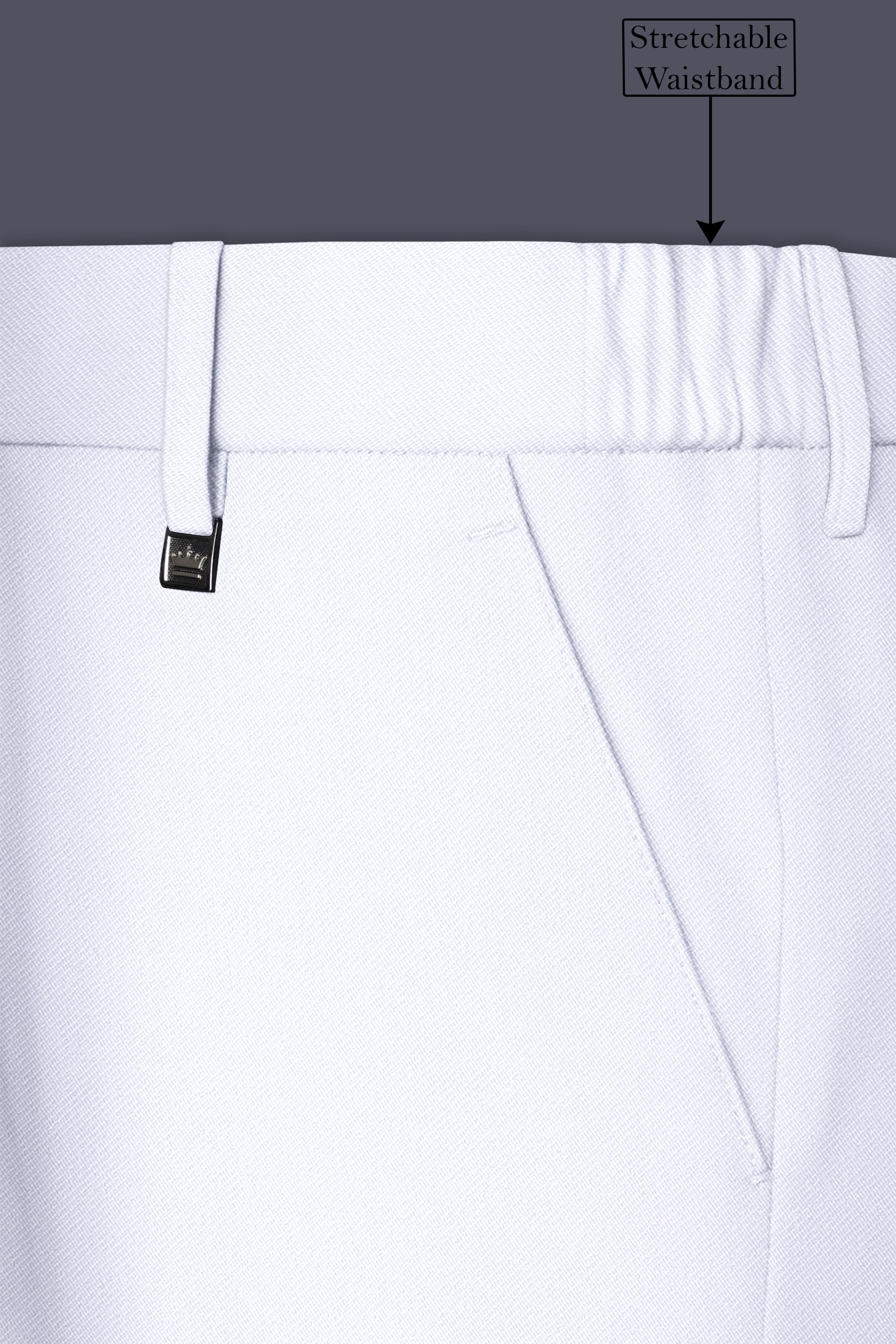 Ivory-Bright White Wool Rich Slight Stretch Waistband Pant