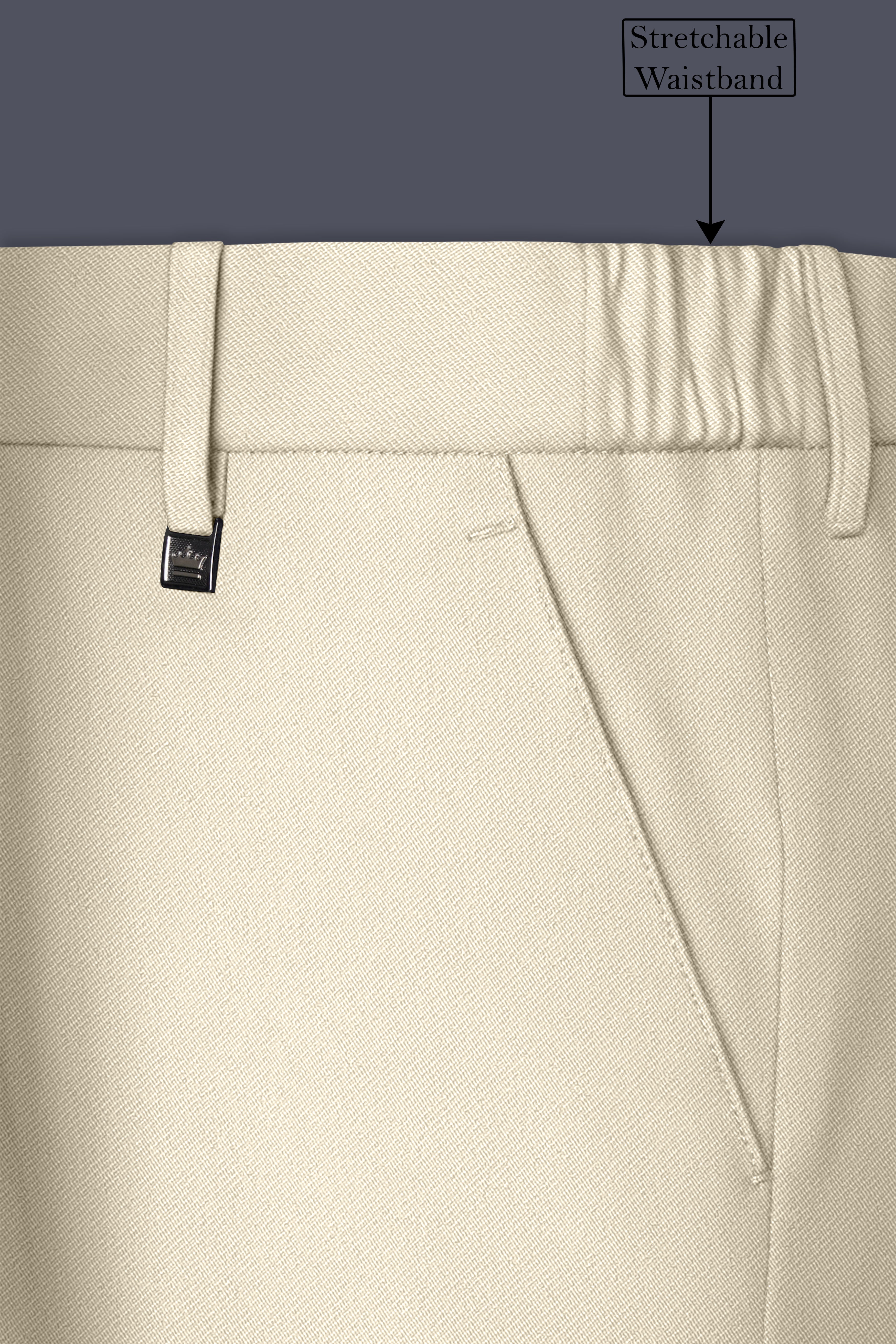 Ivora-Almond Cream Wool Rich Slight Stretch Waistband Pant