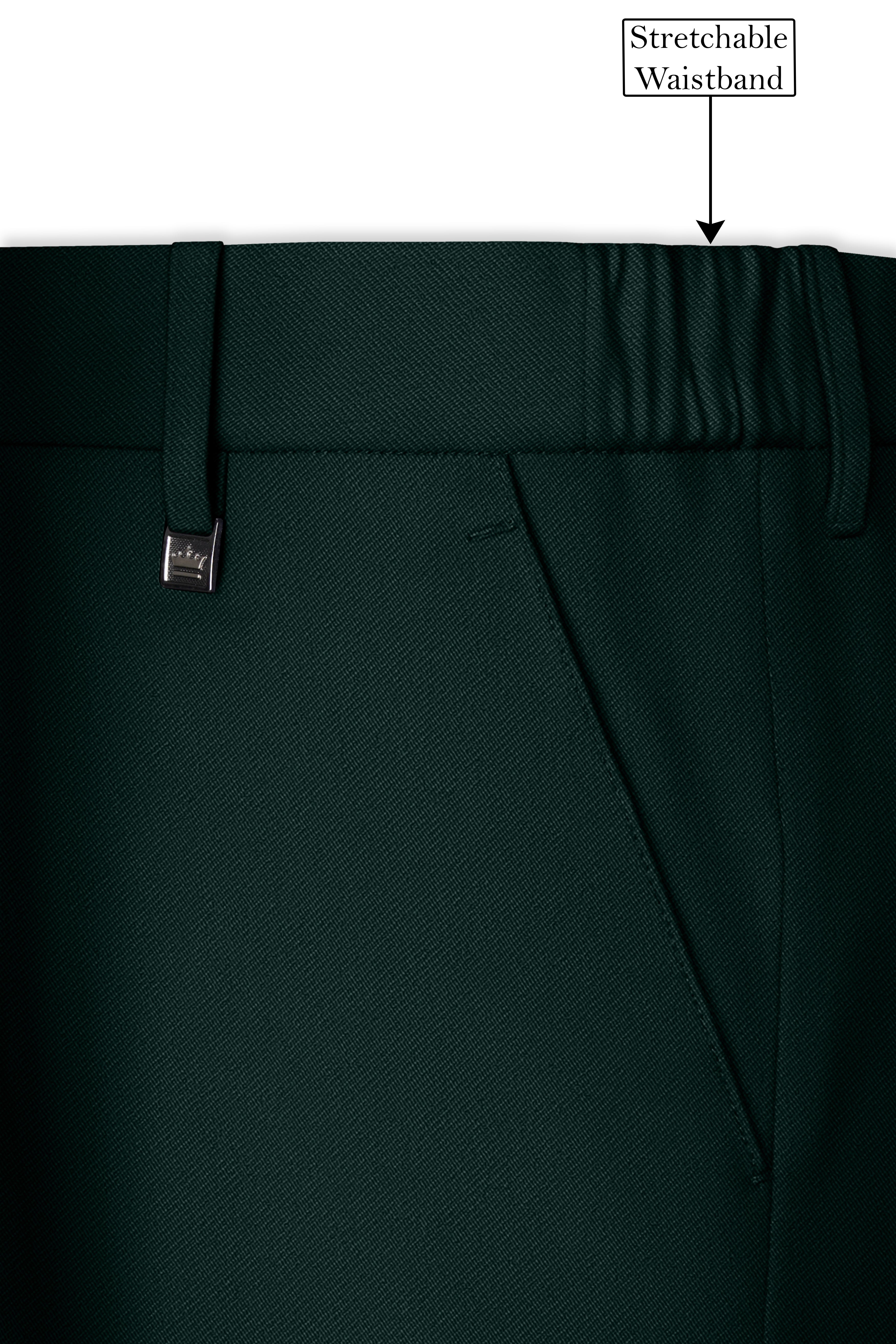 Lustre-Emerald Green Wool Rich Slight Stretch Waistband Pant