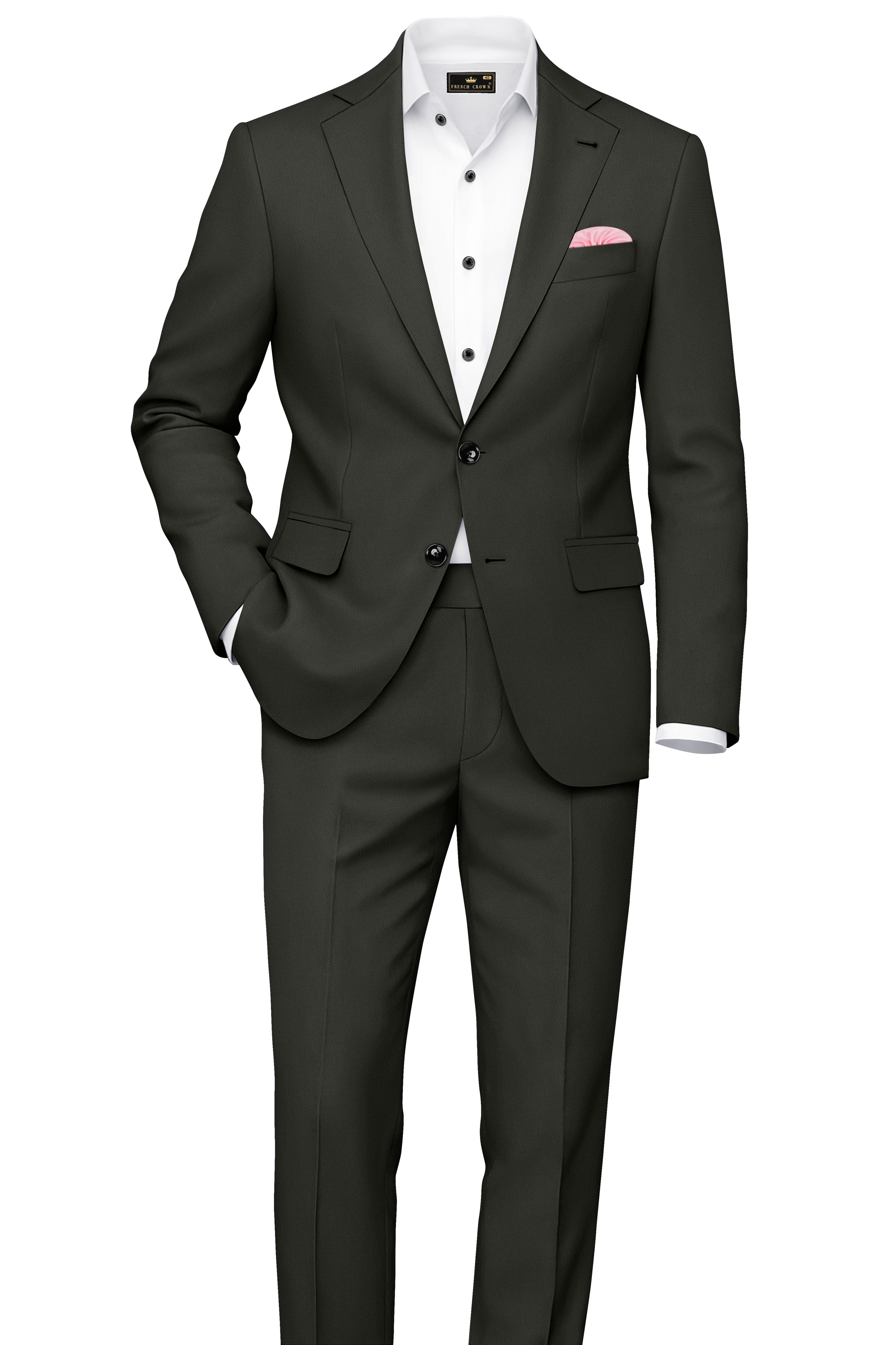 Apex-Piano Green Wool Rich Slight Stretch Waistband Pant