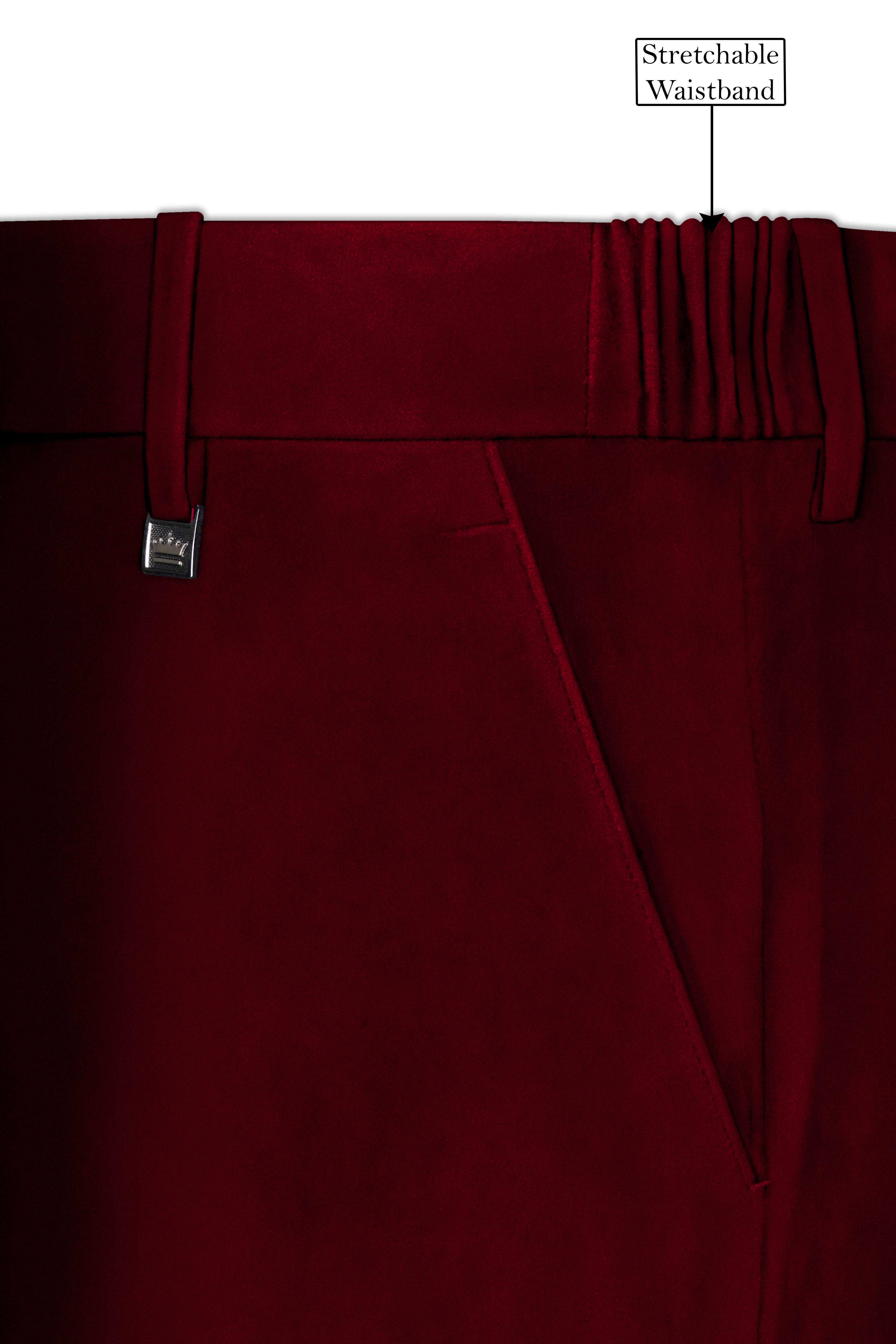 Crimsone-Temptress Red Velvet Stretchable Waistband Pant