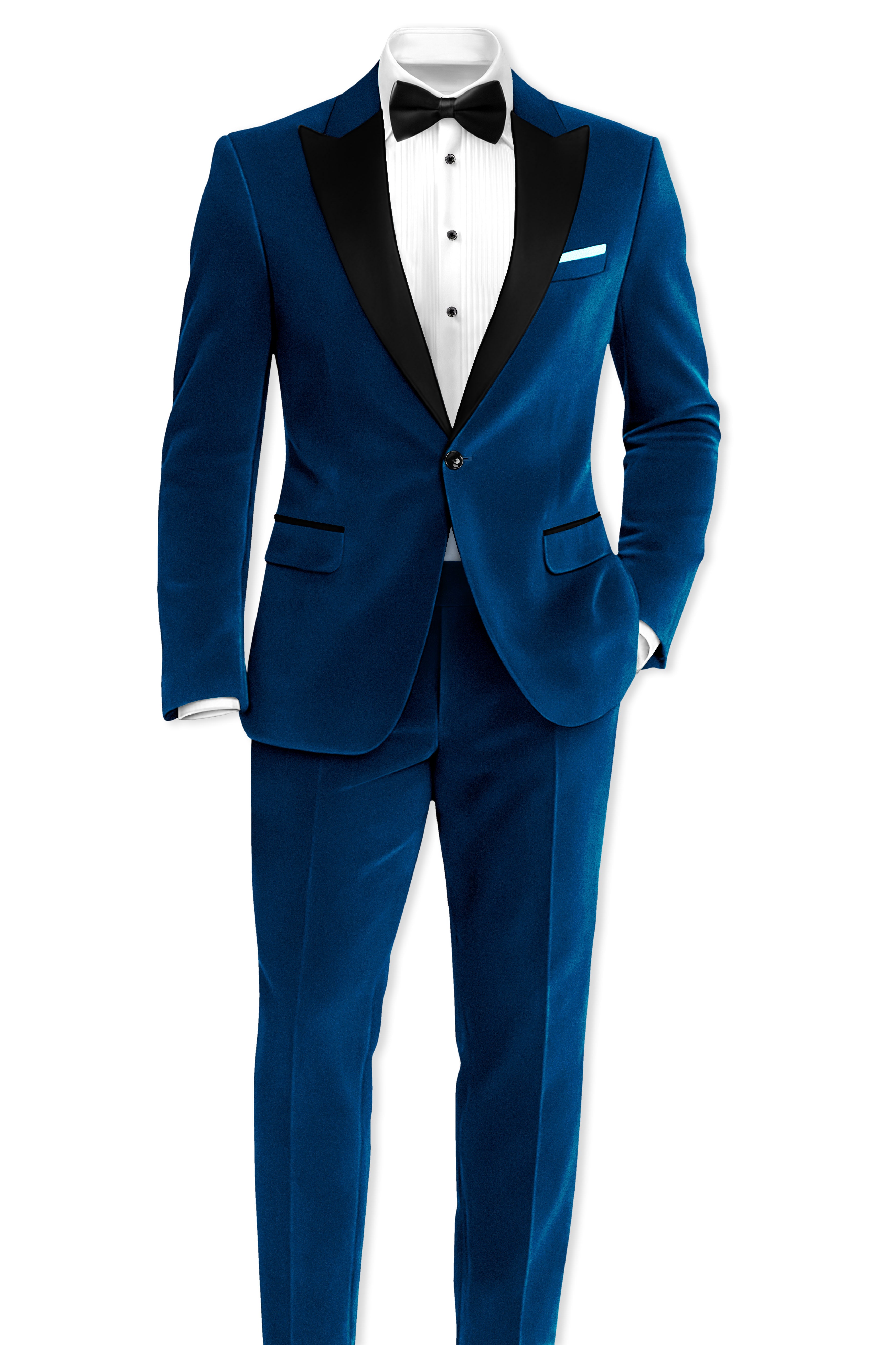 Caspian-Downriver Blue Velvet Stretchable Waistband Pant