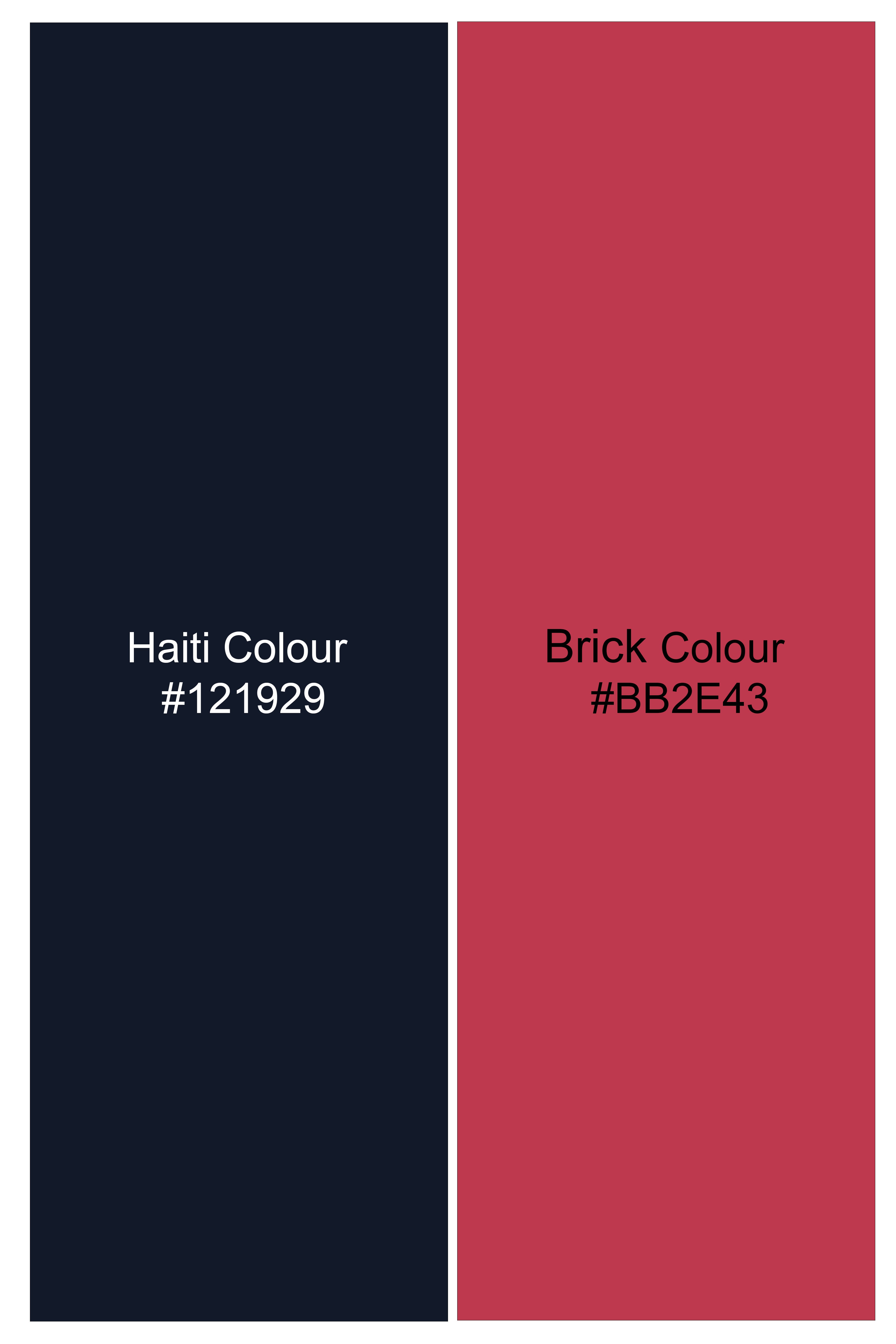 Striata-Haiti Blue And Brick Pink Chalk Striped Wool Rich Slight Stretch Waistband Pant