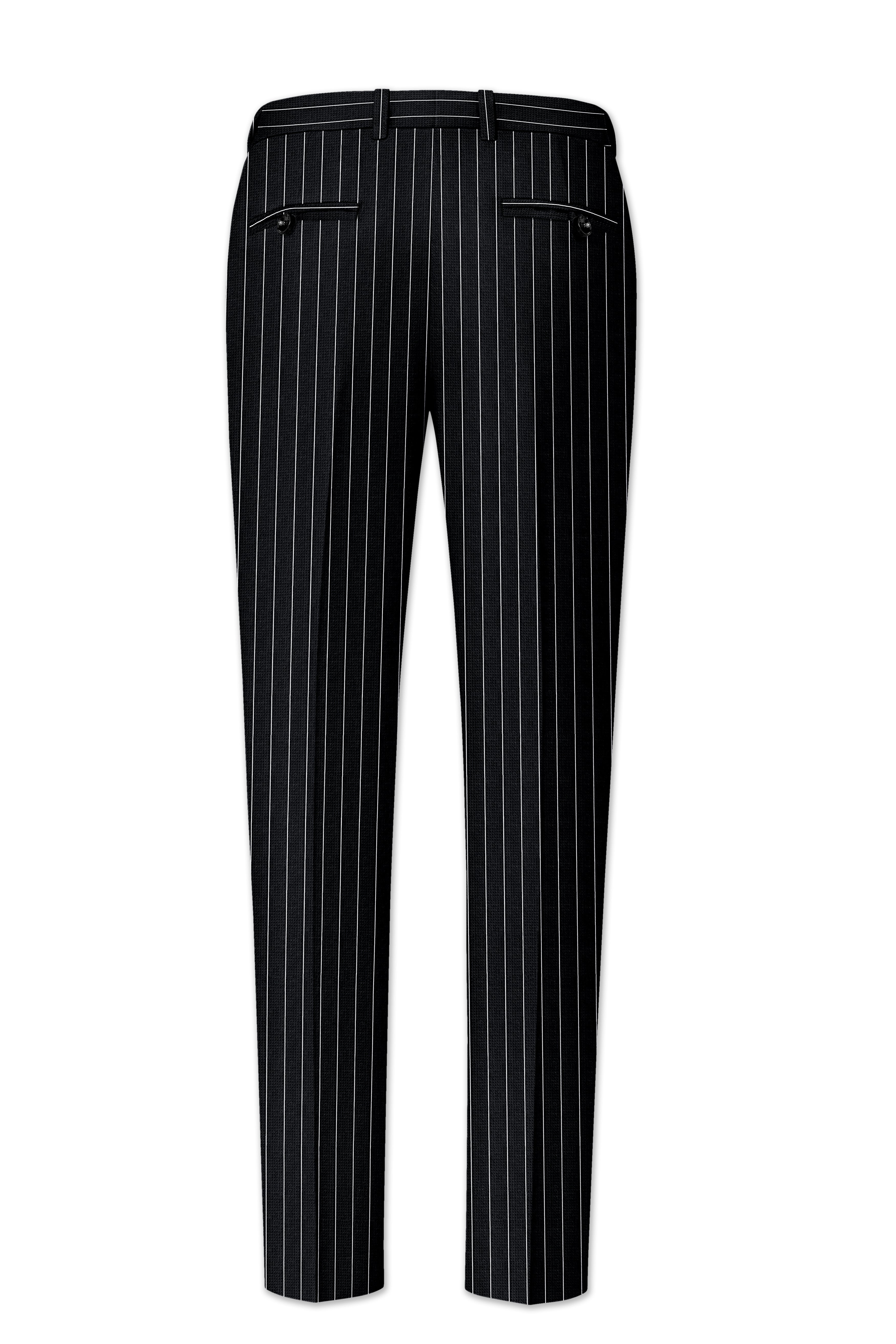 Viceroy-Jade Black And Bright White Chalk Striped Wool Rich Slight Stretch Waistband Pant