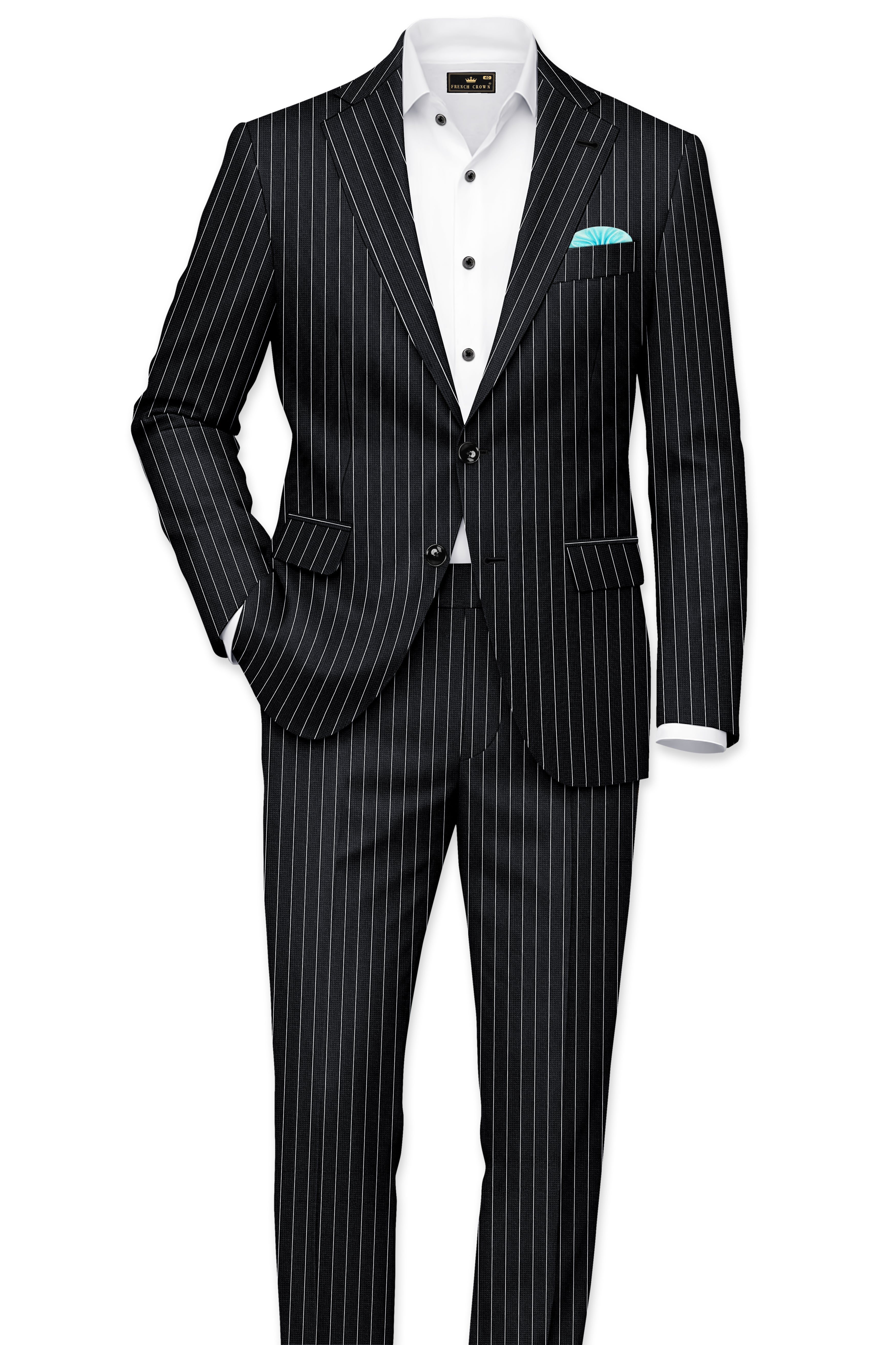 Viceroy-Jade Black And Bright White Chalk Striped Wool Rich Slight Stretch Waistband Pant