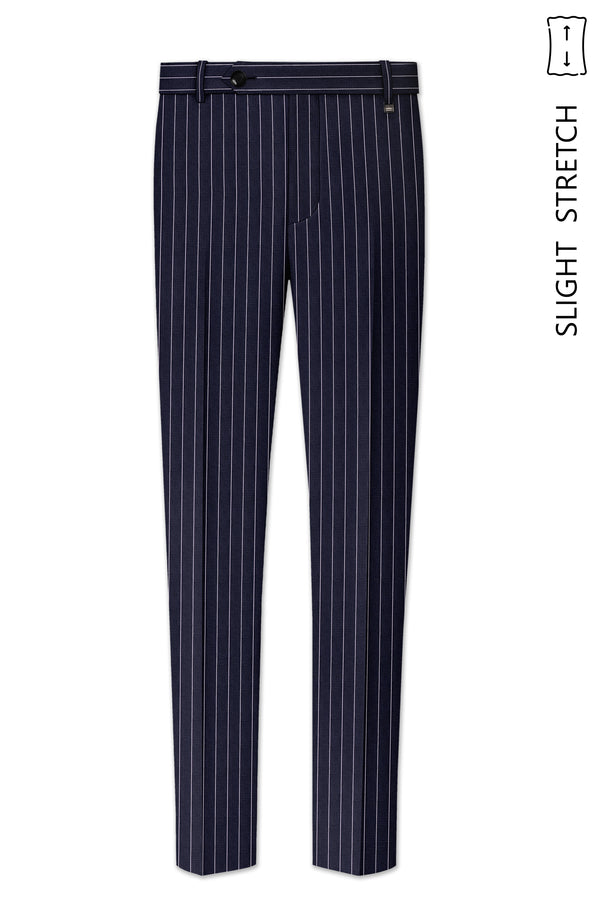 Regent-Ebony Blue And Bright White Chalk Striped Wool Rich Slight Stretch Waistband Pant