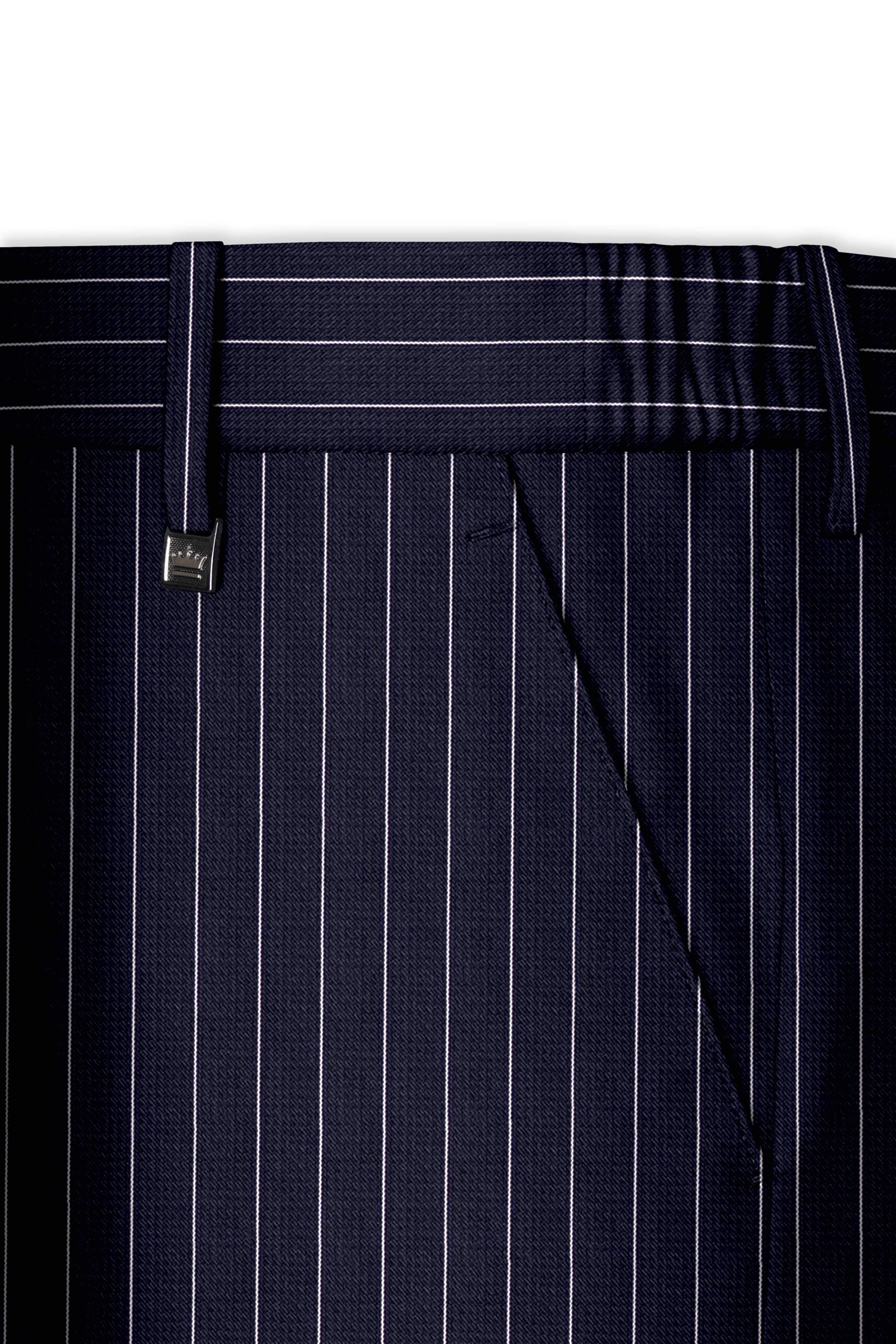 Regent-Ebony Blue And Bright White Chalk Striped Wool Rich Slight Stretch Waistband Pant
