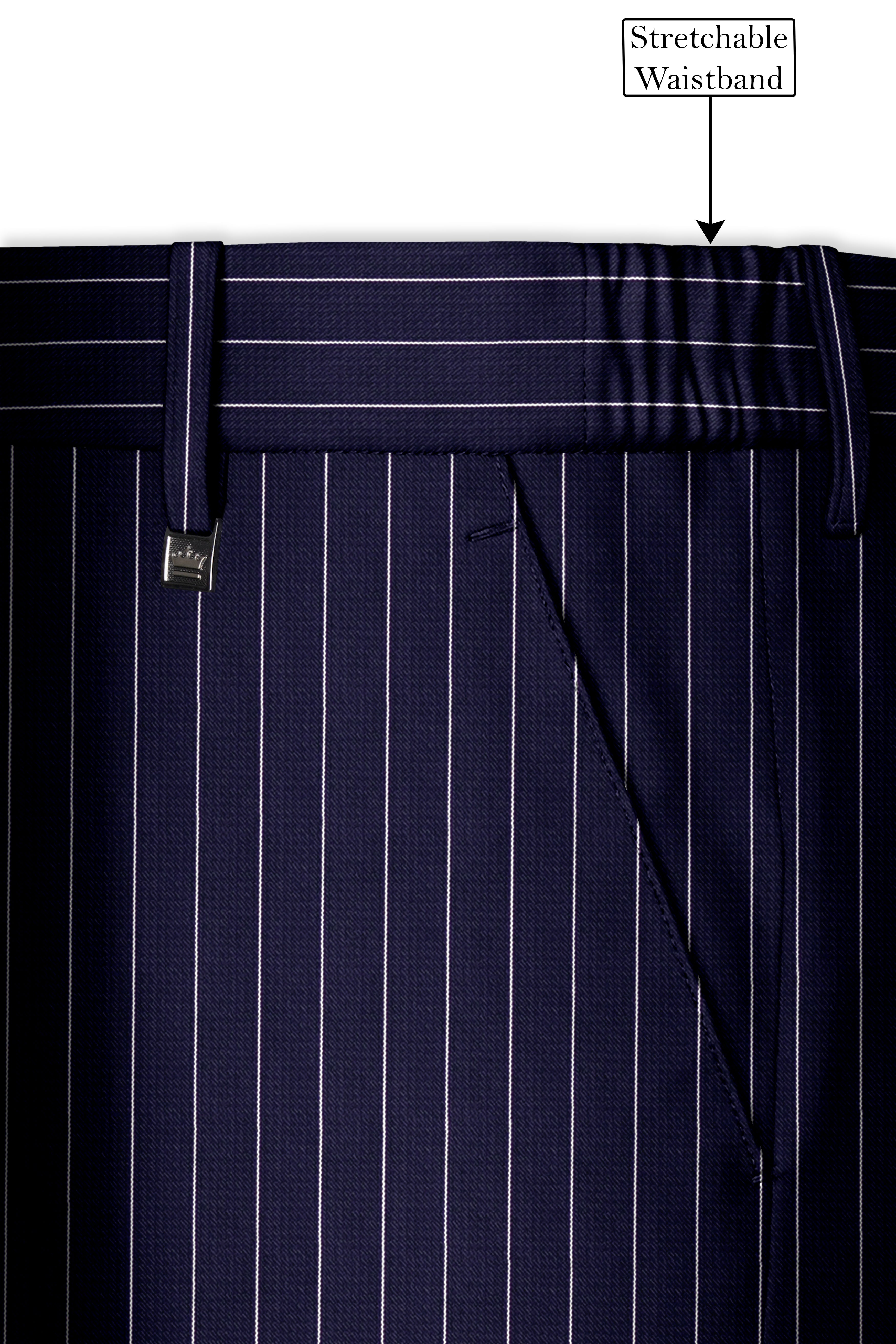 Ascot-Berry Blue And Bright White Chalk Striped Wool Rich Slight Stretch Waistband Pant