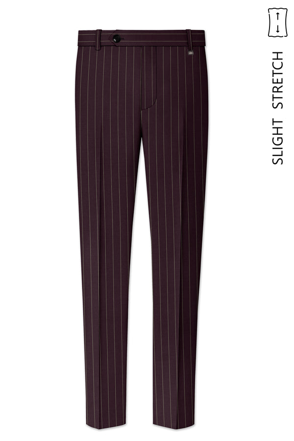 Valiant-Seal Maroon And Bright White Chalk Striped Wool Rich Slight Stretch Waistband Pant