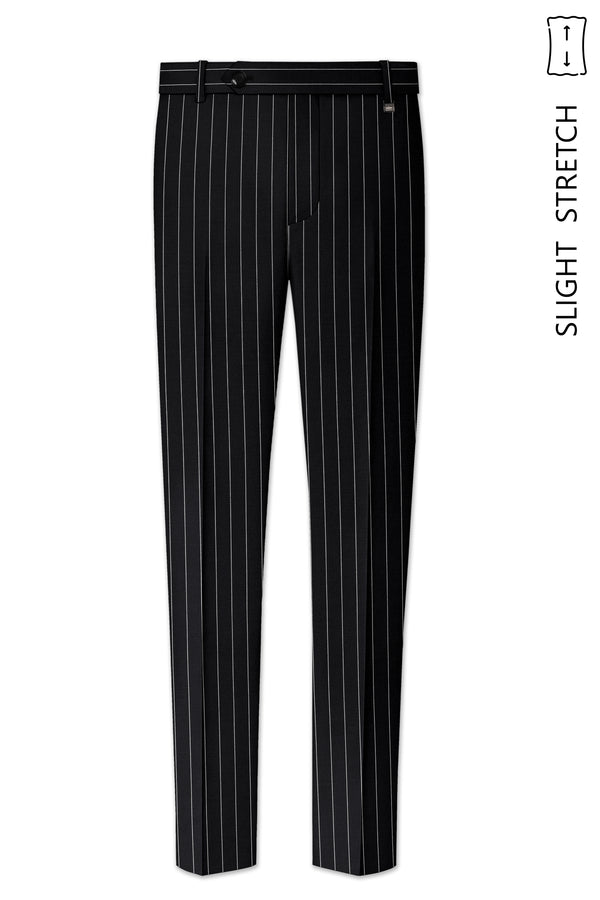 Veritas-Jade Black And Bright White Pin Striped Wool Rich Slight Stretch Waistband Pant