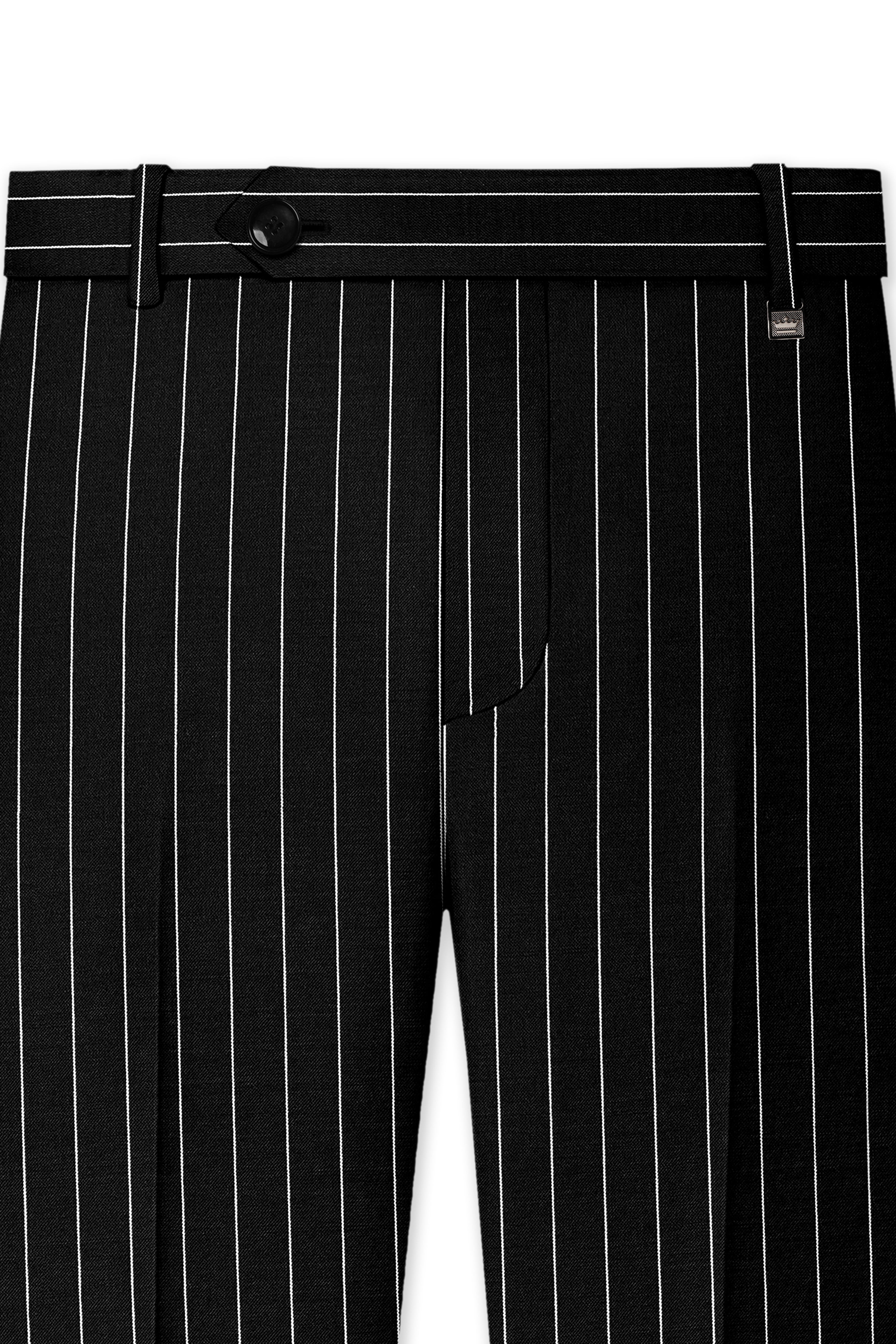 Noirline-Jade Black And Bright White Awning Striped Wool Rich Slight Stretch Waistband Pant