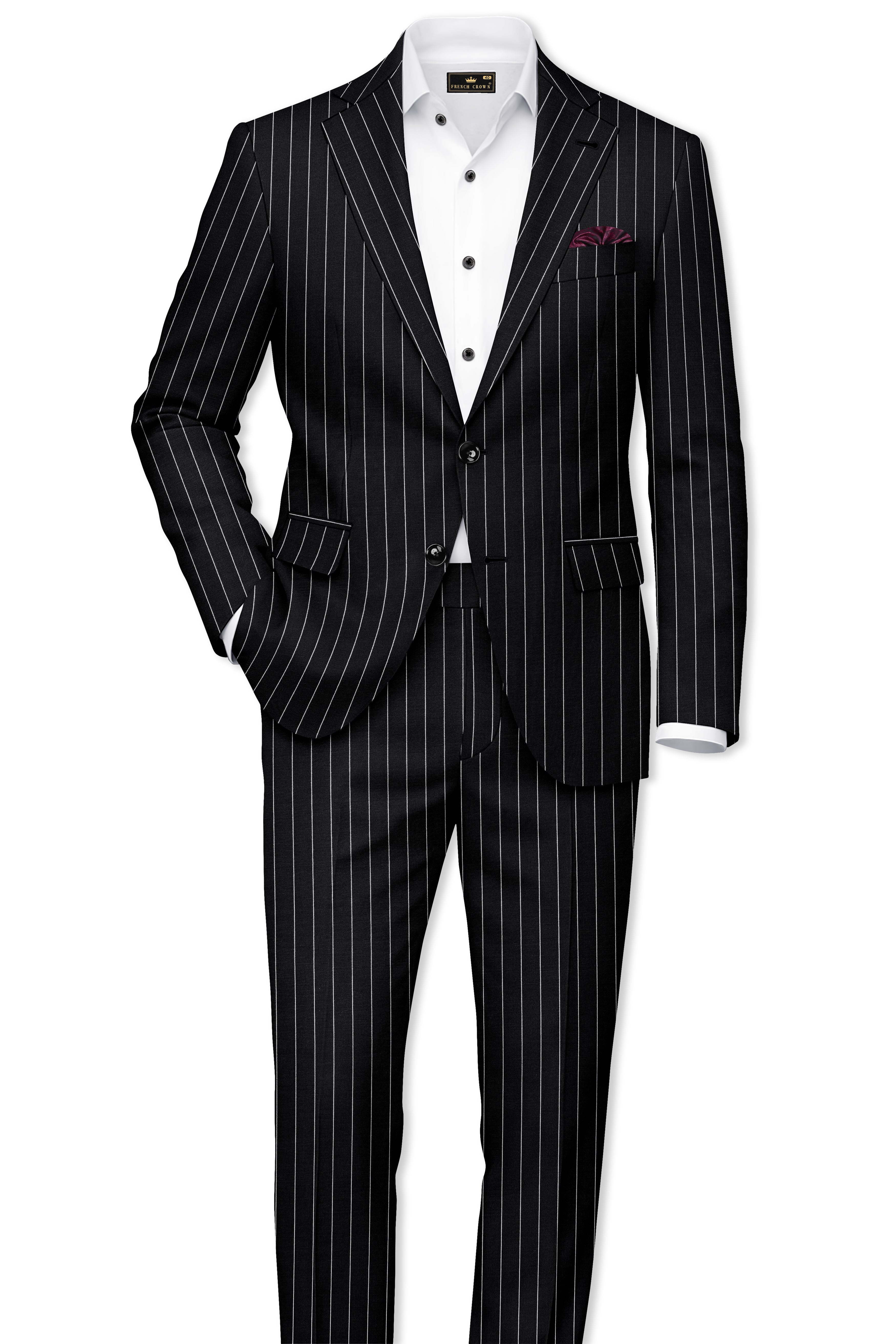 Noirline-Jade Black And Bright White Awning Striped Wool Rich Slight Stretch Waistband Pant