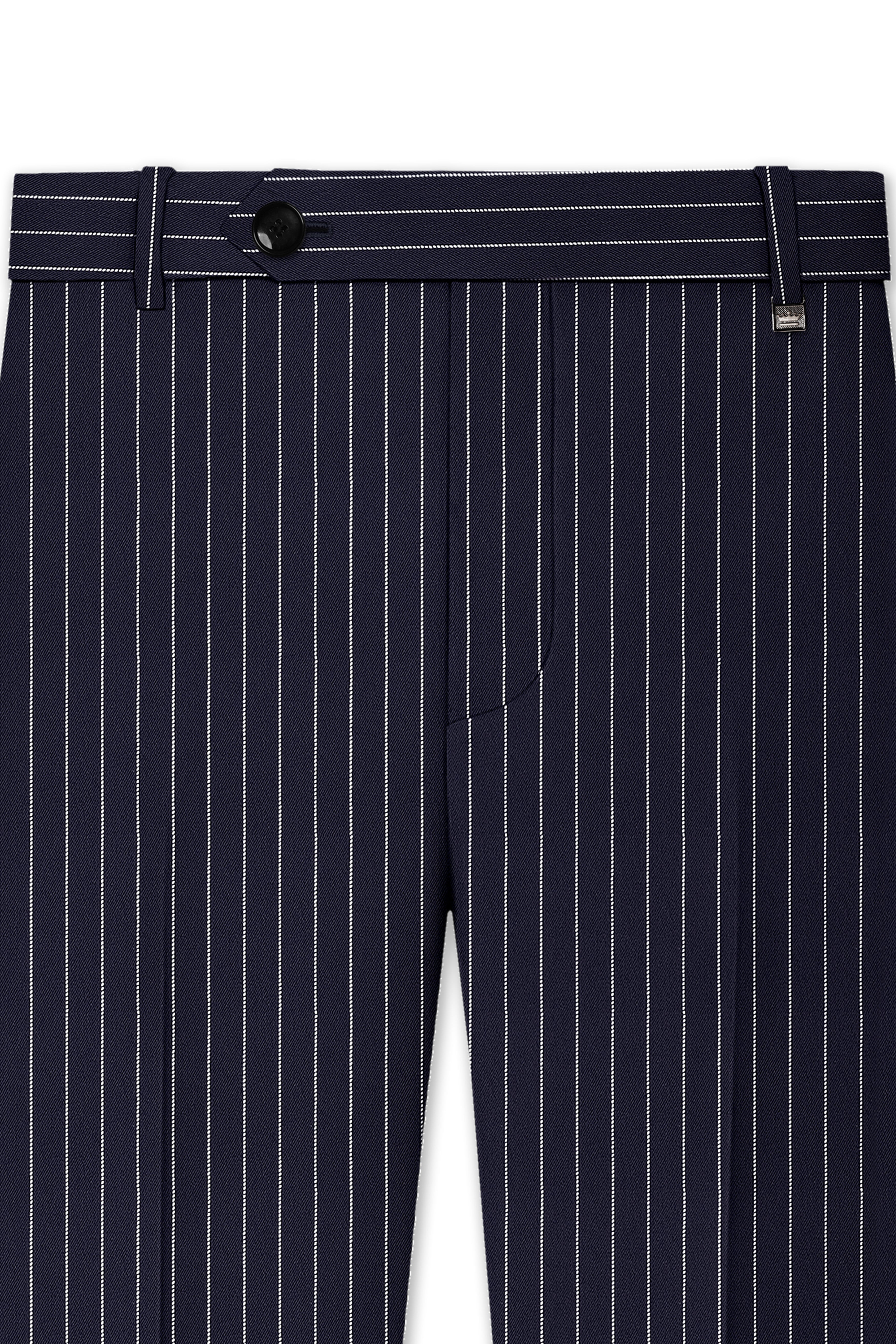 Aurelius-Cinder Blue Bright White Chalk Striped Wool Rich Slight Stretch Waistband Pant