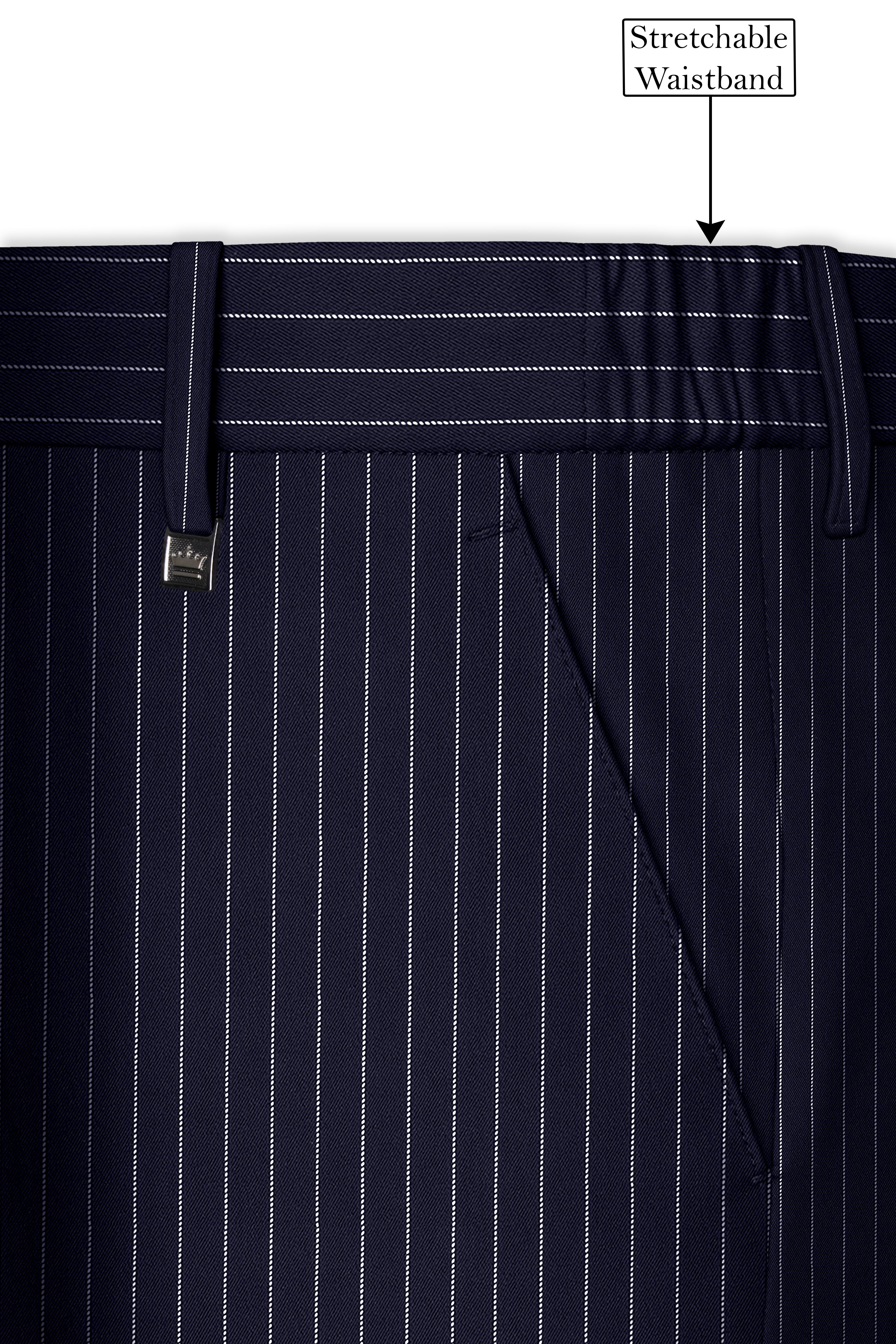 Aurelius-Cinder Blue Bright White Chalk Striped Wool Rich Slight Stretch Waistband Pant