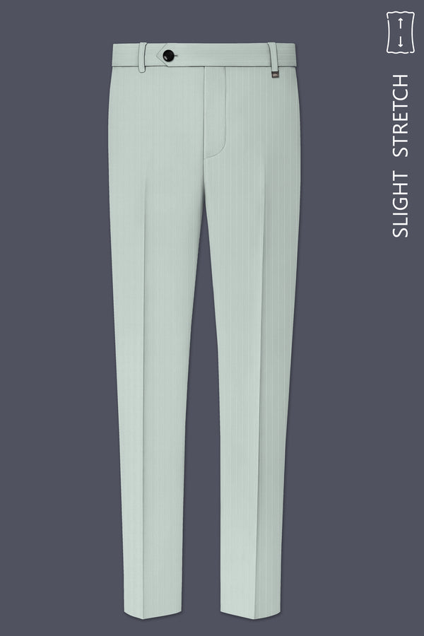 Halcyon-Pale Slate Green Herringbone Striped Wool Rich Slight Stretch Waistband Pant