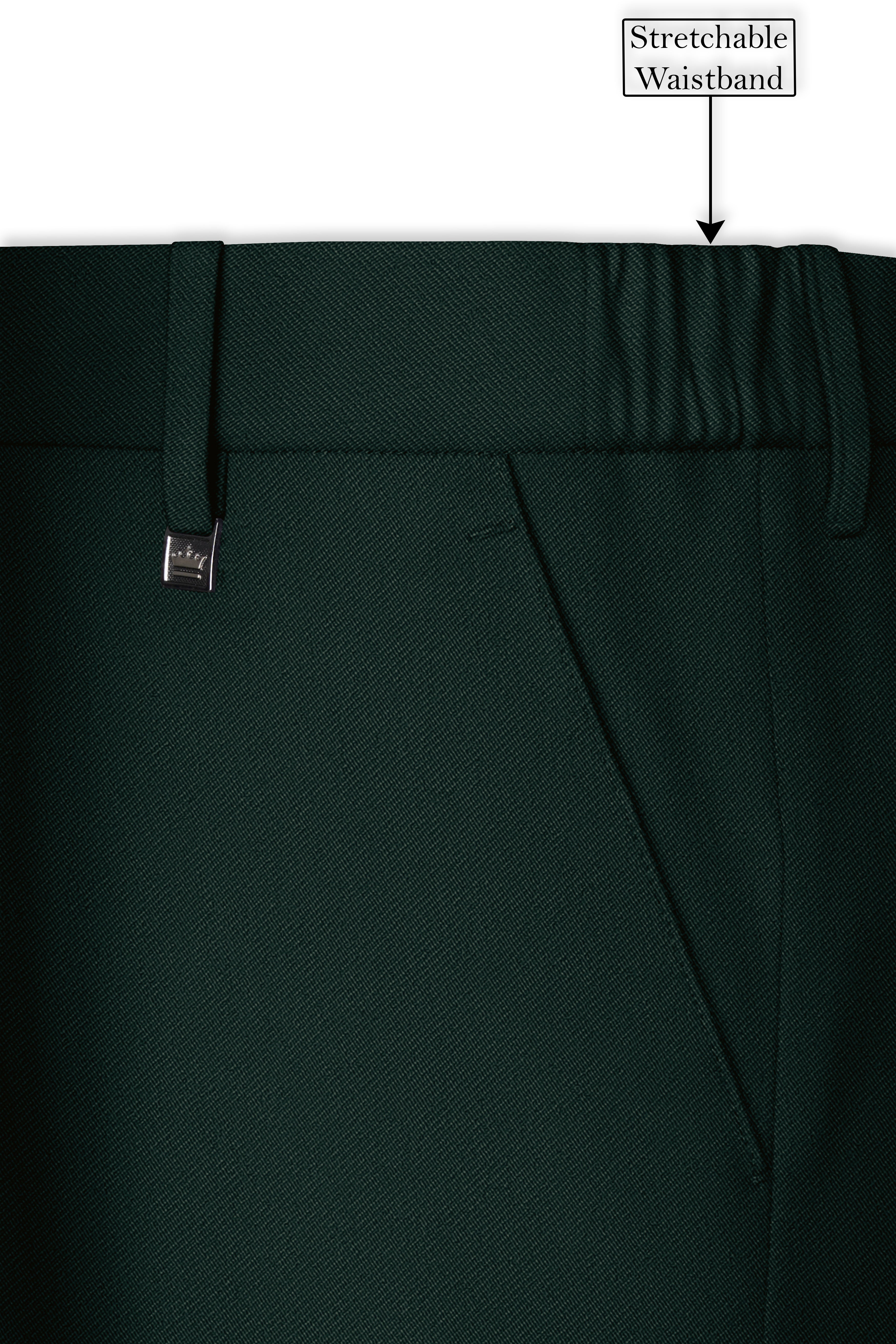 Verde-Aztec Green 4-Way Stretch Wrinkle-Free Fluid Drape Fabric Stretchable Waistband Pant