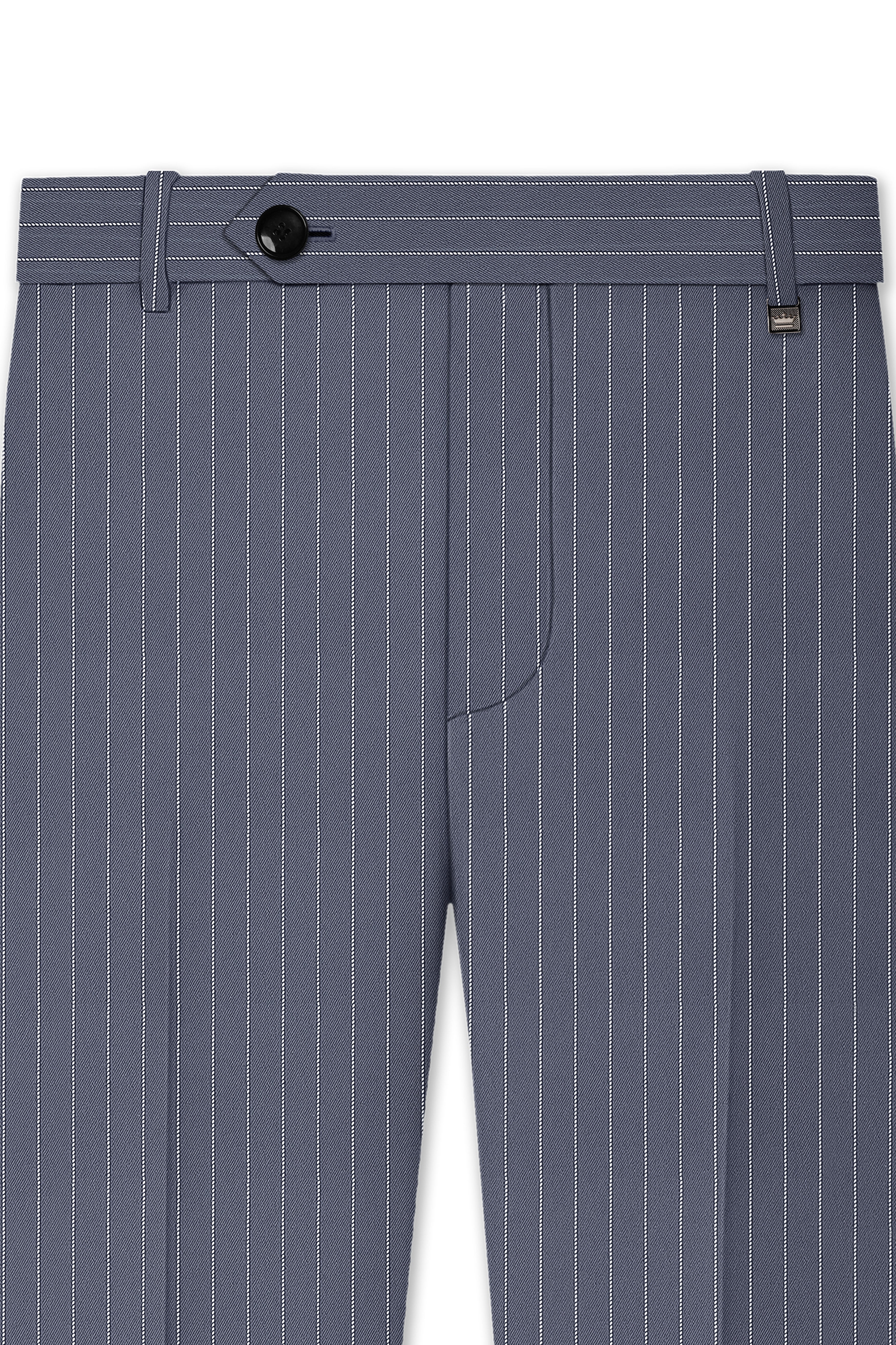 Monarch-Shark Gray And Bright White Chalk Striped Wool Rich Slight Stretch Waistband Pant