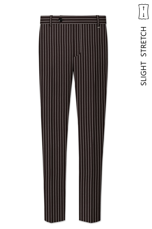 Bastion-Gondola Brown And Bright White Chalk Striped Wool Rich Slight Stretch Waistband Pant