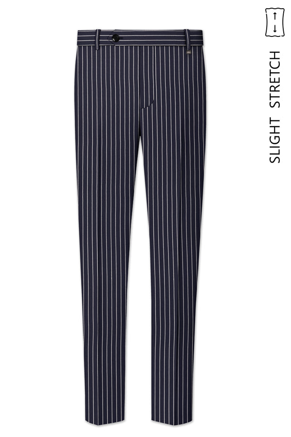 Maris-Baltic Sea Blue And Bright White Chalk Striped Wool Rich Slight Stretch Waistband Pant