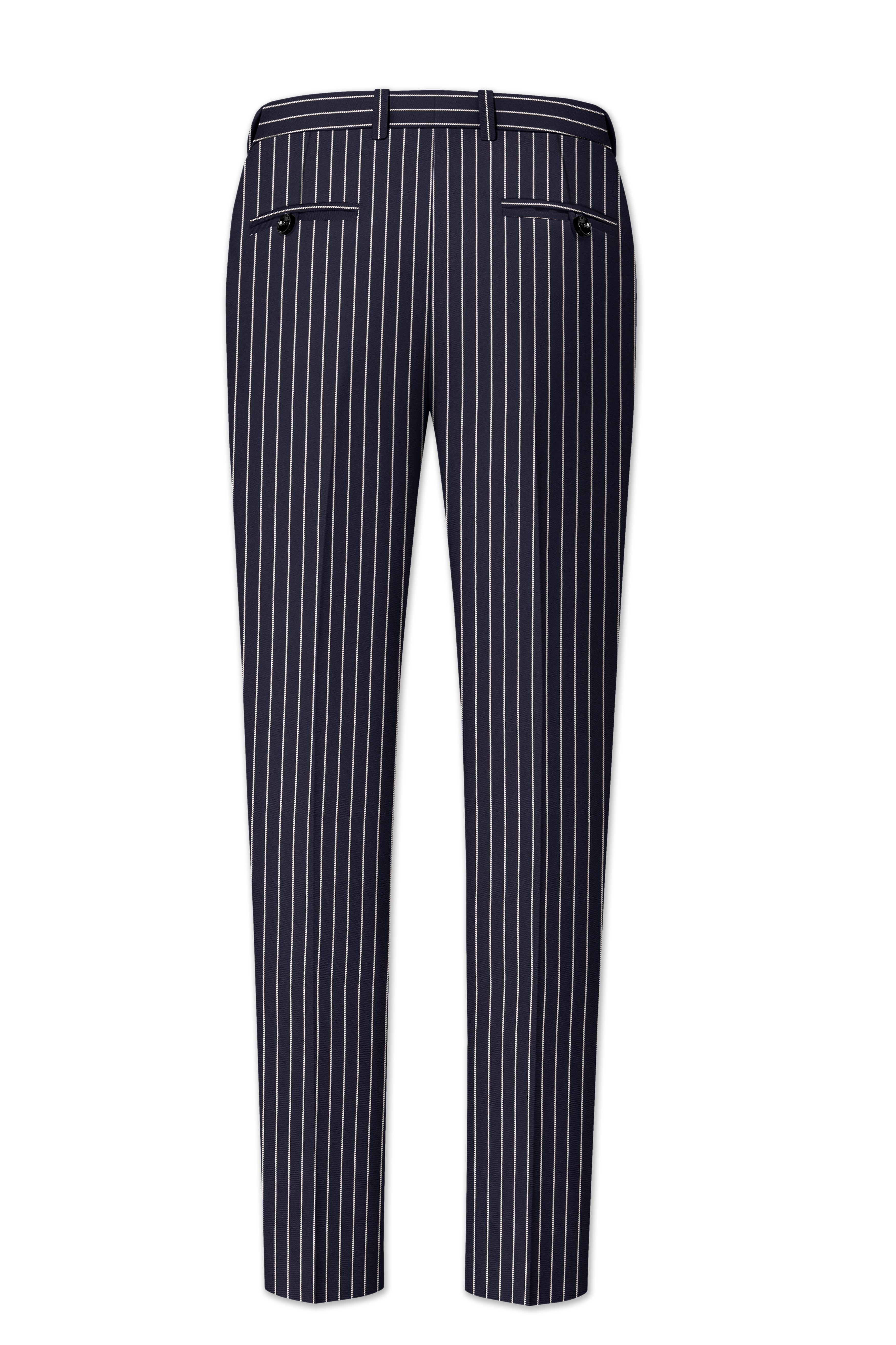 Maris-Baltic Sea Blue And Bright White Chalk Striped Wool Rich Slight Stretch Waistband Pant