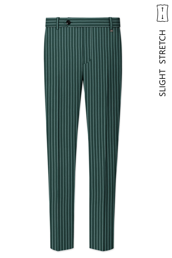 Forenza-Jungle Green And Bright White Chalk Striped Wool Rich Slight Stretch Waistband Pant