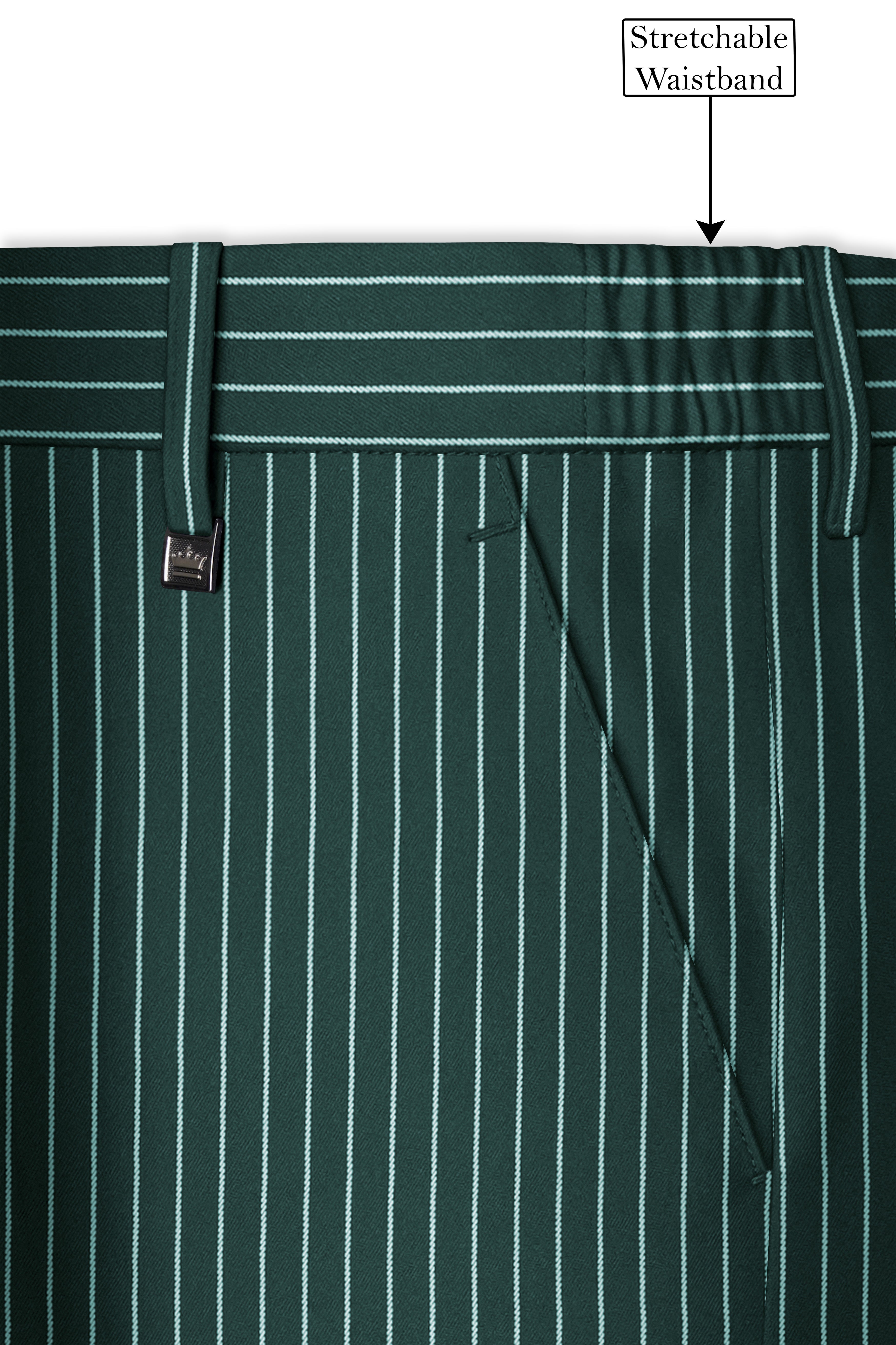 Forenza-Jungle Green And Bright White Chalk Striped Wool Rich Slight Stretch Waistband Pant