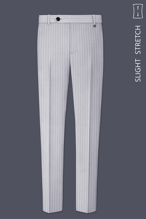 Sterlan-Goose Gray And Bright White Chalk Striped Wool Rich Slight Stretch Waistband Pant