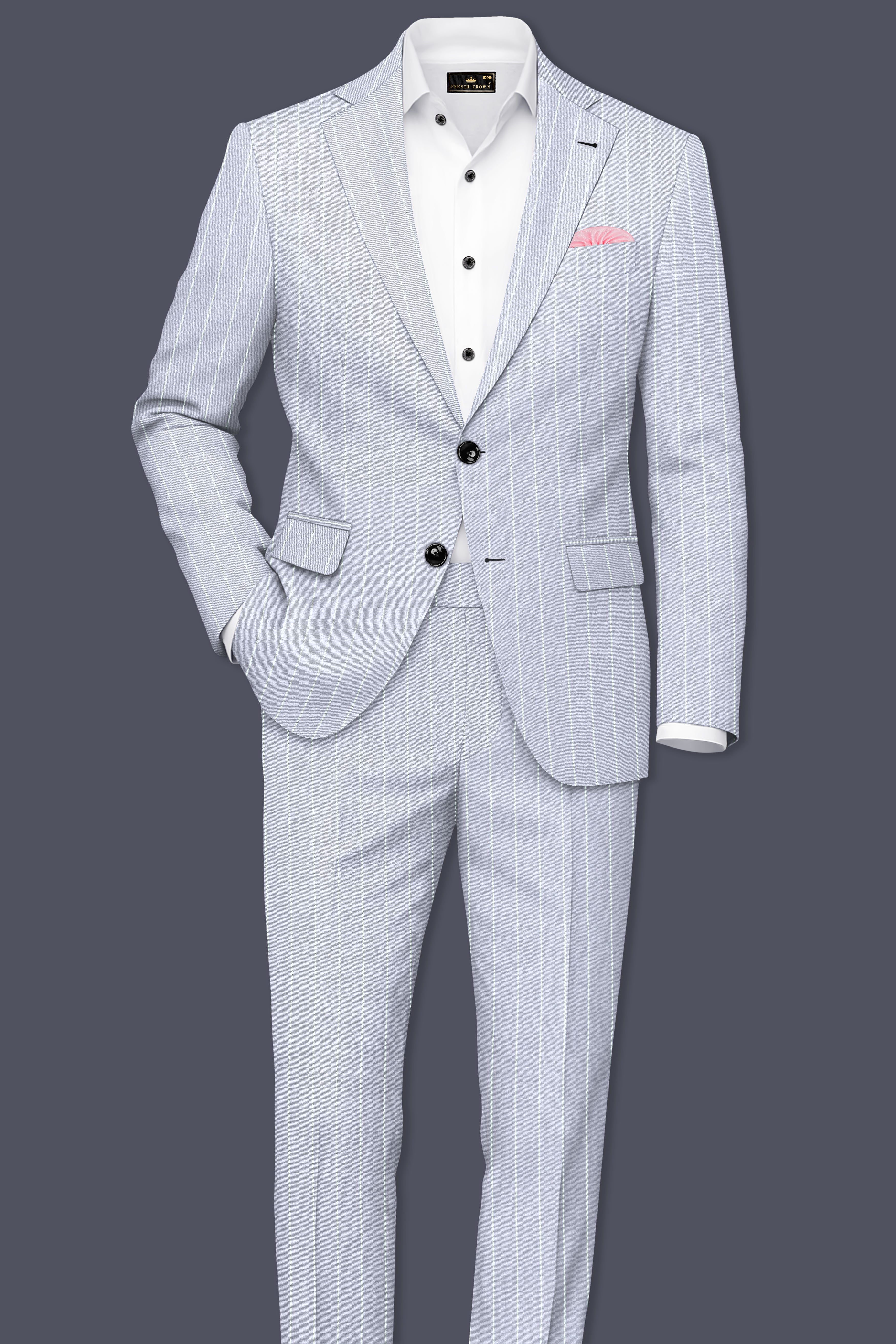 Axiom-Loblolly Gray And Bright White Chalk Striped Wool Rich Slight Stretch Waistband Pant