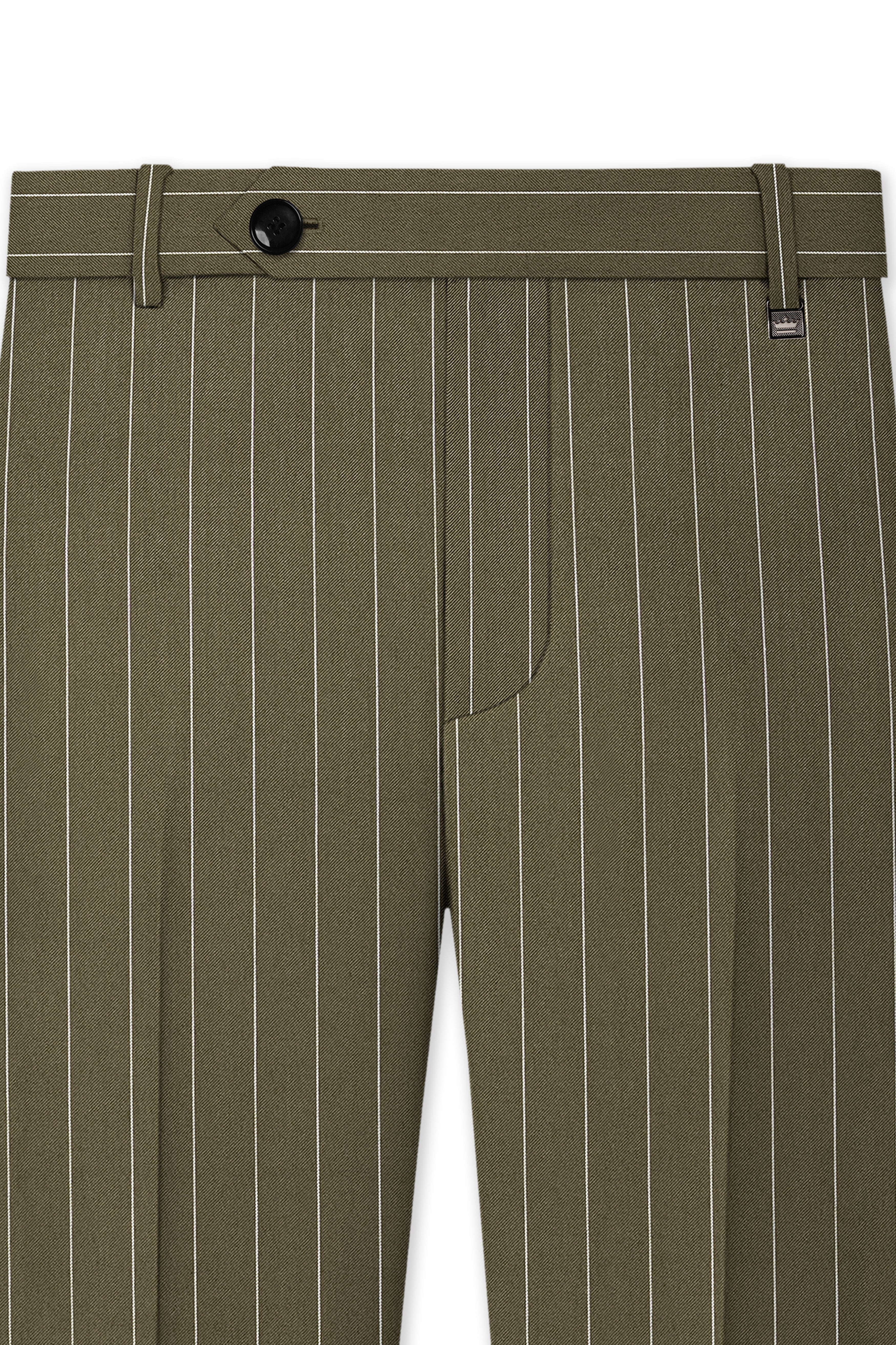 Pinacle-Hamlock Brown And Bright White Chalk Striped Wool Rich Slight Stretch Waistband Pant