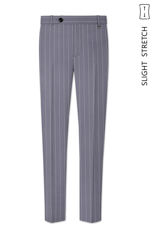 Regent-Mobster Gray And Bright White Chalk Striped Wool Rich Slight Stretch Waistband Pant