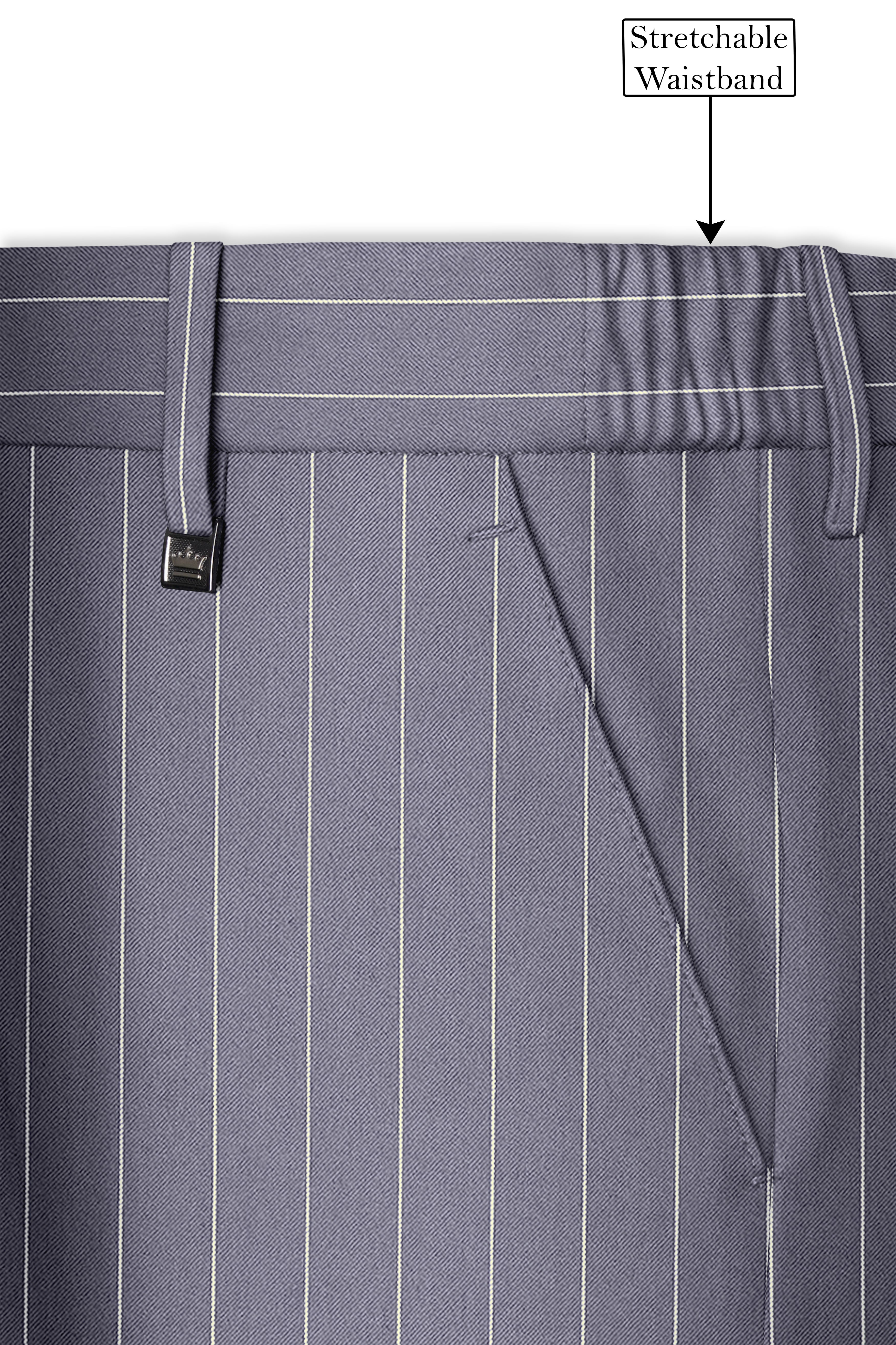 Regent-Mobster Gray And Bright White Chalk Striped Wool Rich Slight Stretch Waistband Pant