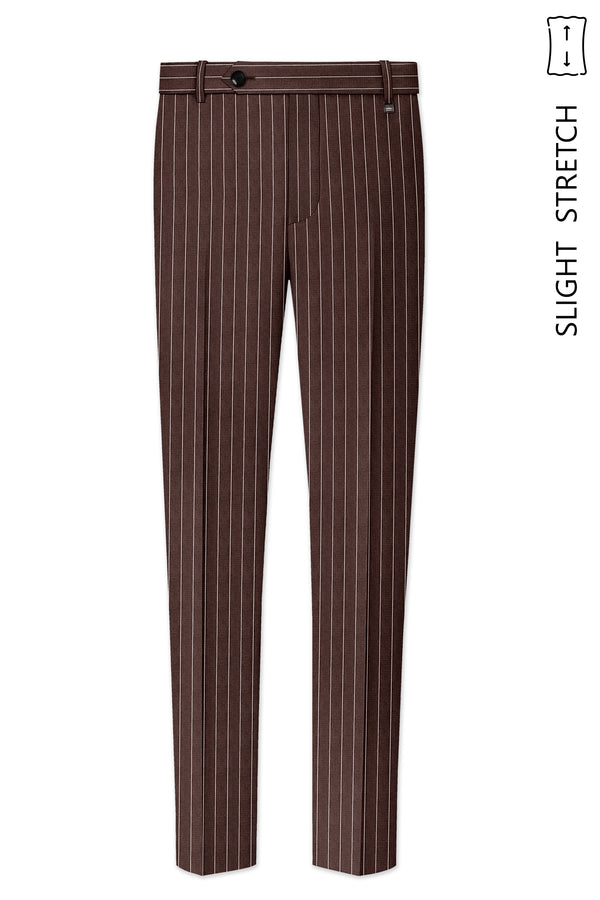 Bristol-Bistre Brown And Bright White Chalk Striped Wool Rich Slight Stretch Waistband Pant