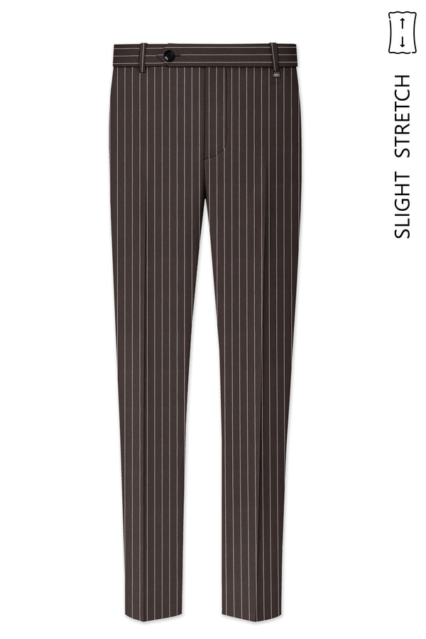 Sovereign-Umber Brown And Bright White Chalk Striped Wool Rich Slight Stretch Waistband Pant