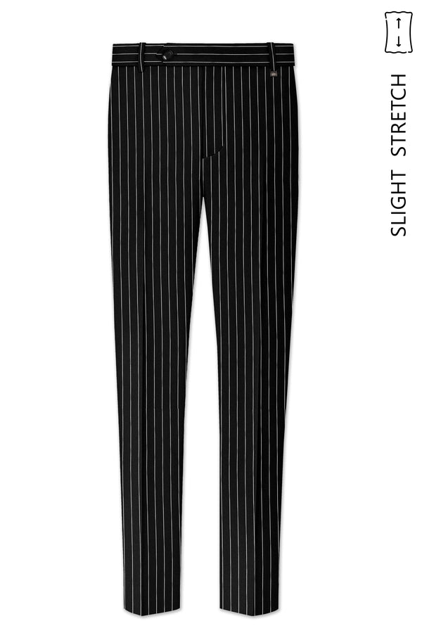 Noir-Jade Black Herringbone Striped Wool Rich Slight Stretch Waistband Pant