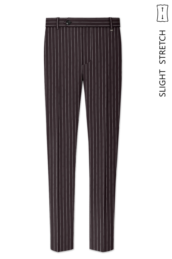 Volt-Thunder Brown Herringbone Striped Wool Rich Slight Stretch Waistband Pant