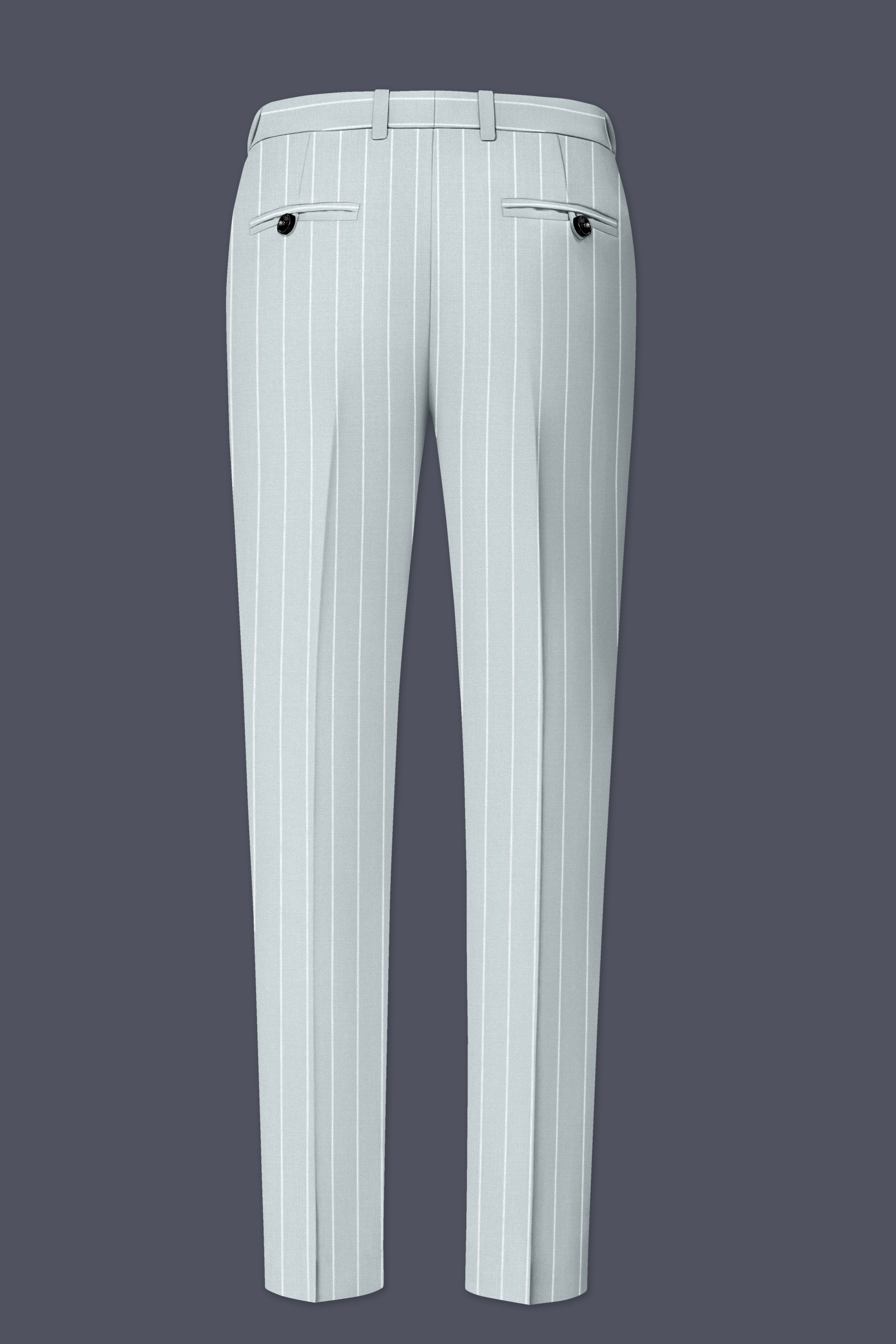 Slate-Tiara Gray And Bright White Chalk Striped Wool Rich Slight Stretch Waistband Pant