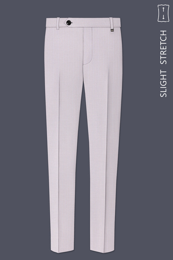 Roselle-Thistle Pink And Bright White Chalk Striped Wool Rich Slight Stretch Waistband Pant