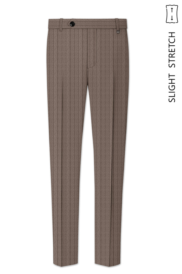 Obsidian-Fuscous Brown And Jade Black Chalk Striped Wool Rich Slight Stretch Waistband Pant