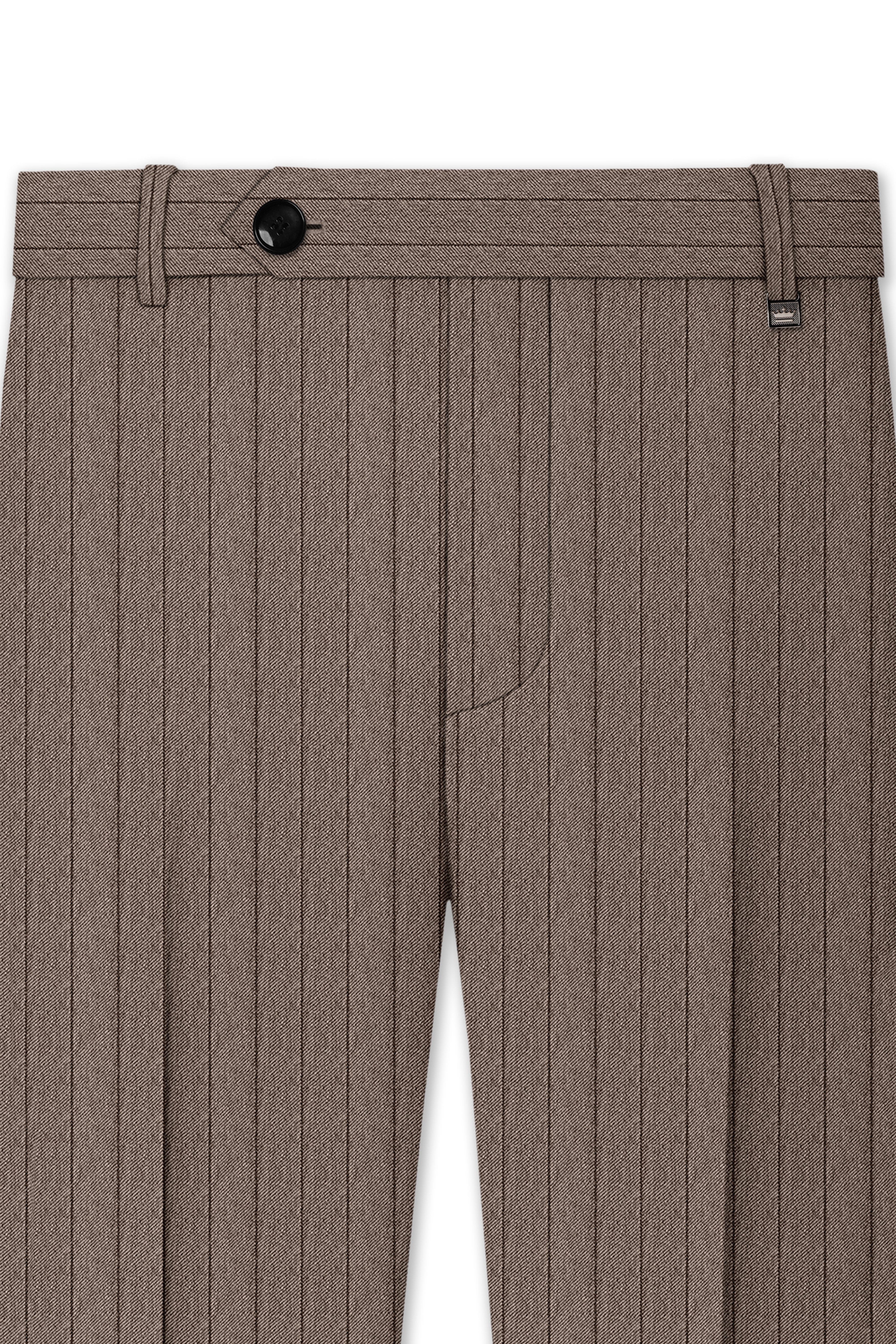 Obsidian-Fuscous Brown And Jade Black Chalk Striped Wool Rich Slight Stretch Waistband Pant