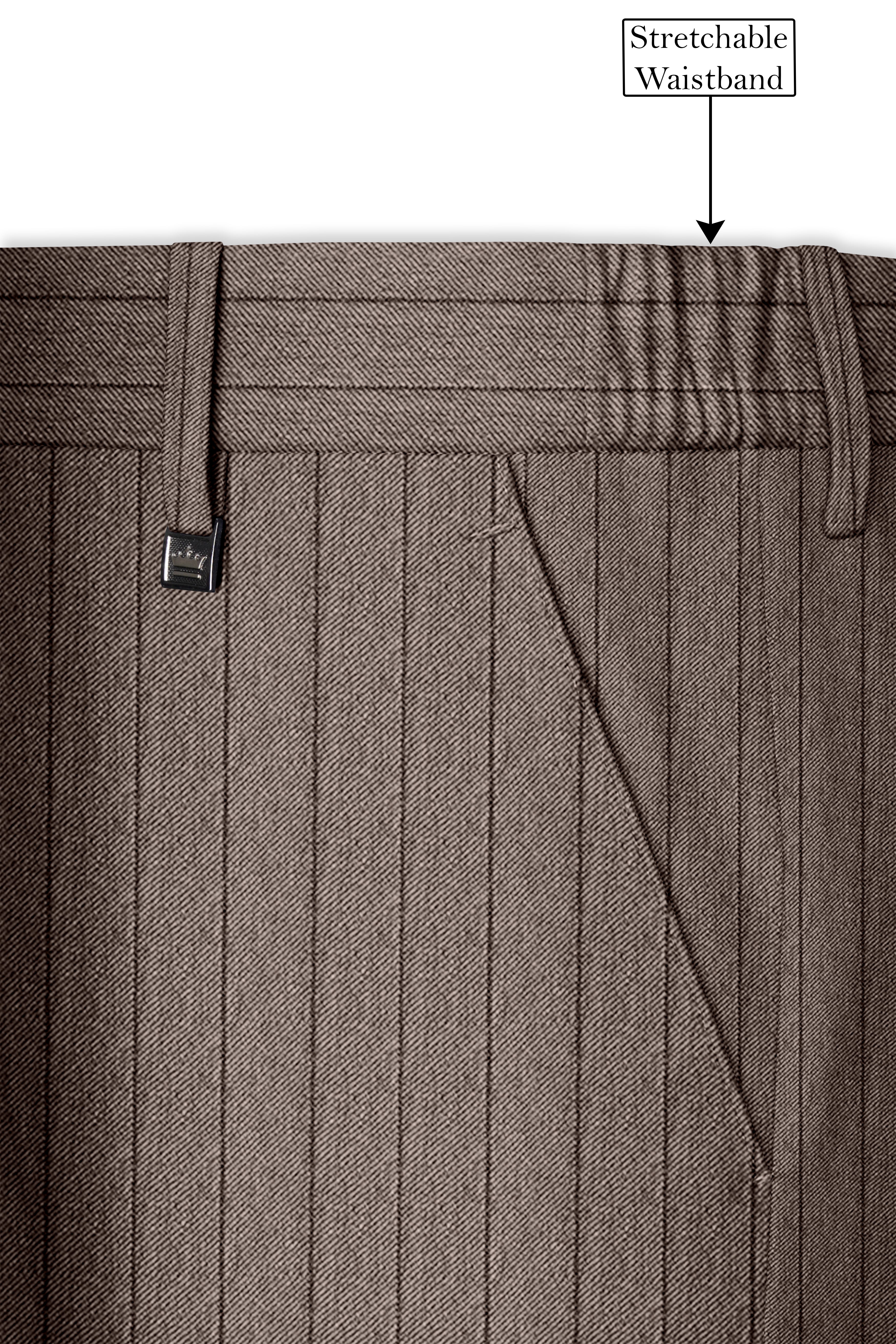 Obsidian-Fuscous Brown And Jade Black Chalk Striped Wool Rich Slight Stretch Waistband Pant