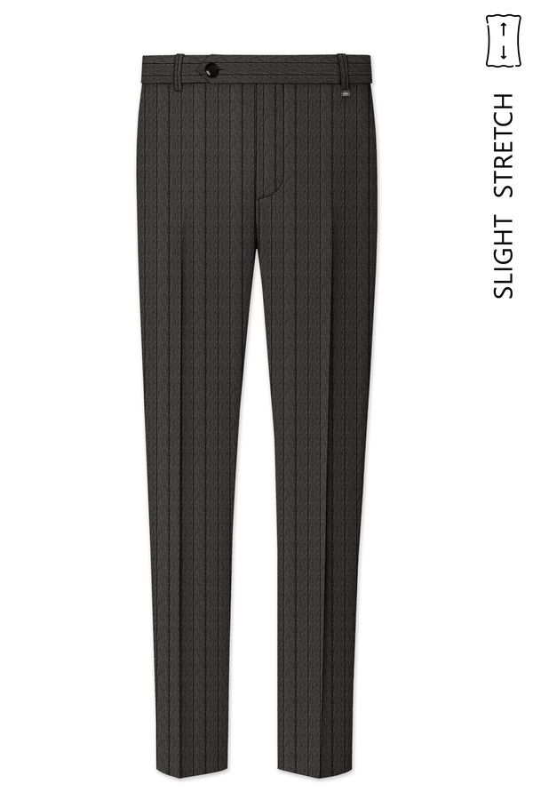 Heritage-Iridium Brown And Bright White Chalk Striped Wool Rich Slight Stretch Waistband Pant