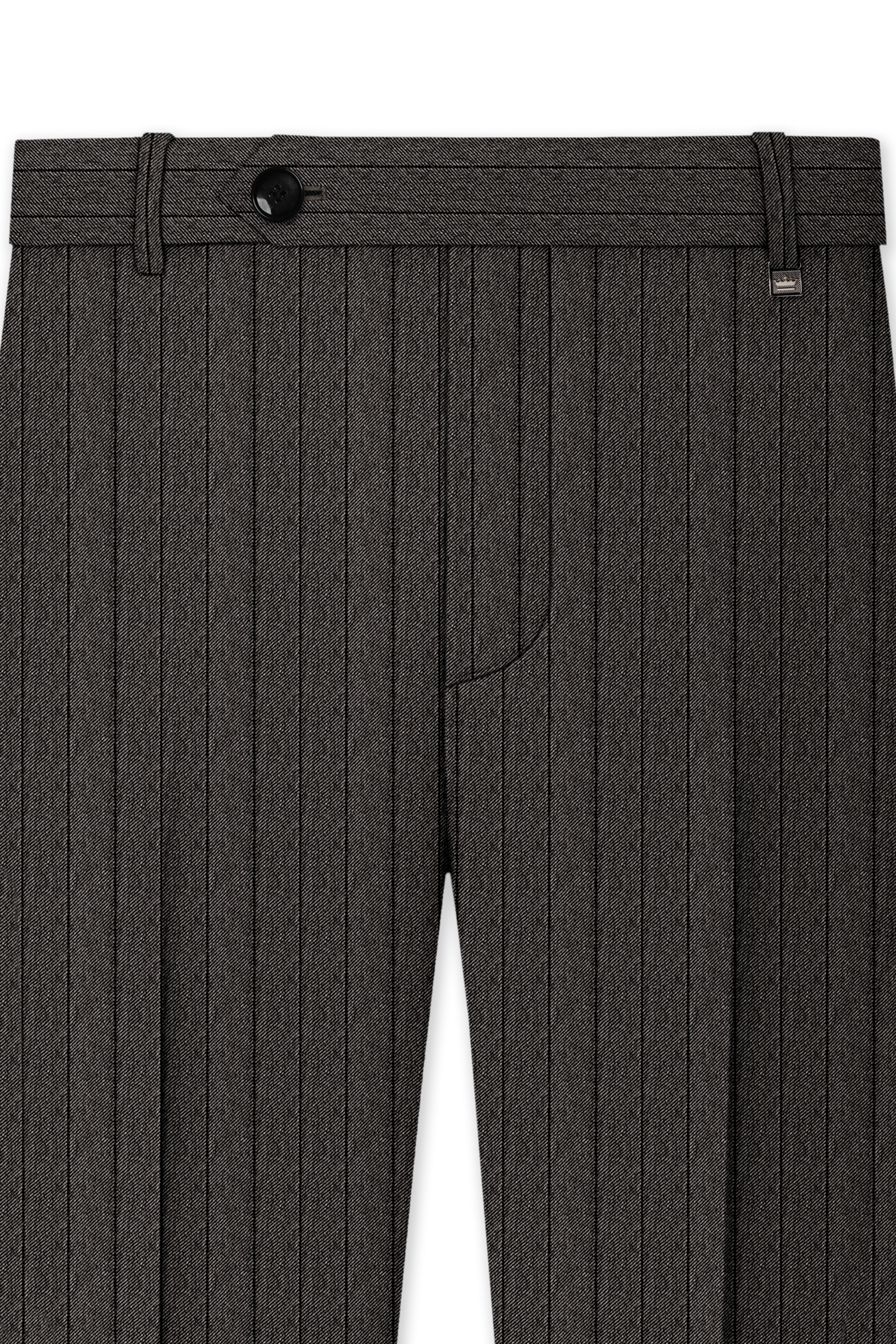 Heritage-Iridium Brown And Bright White Chalk Striped Wool Rich Slight Stretch Waistband Pant